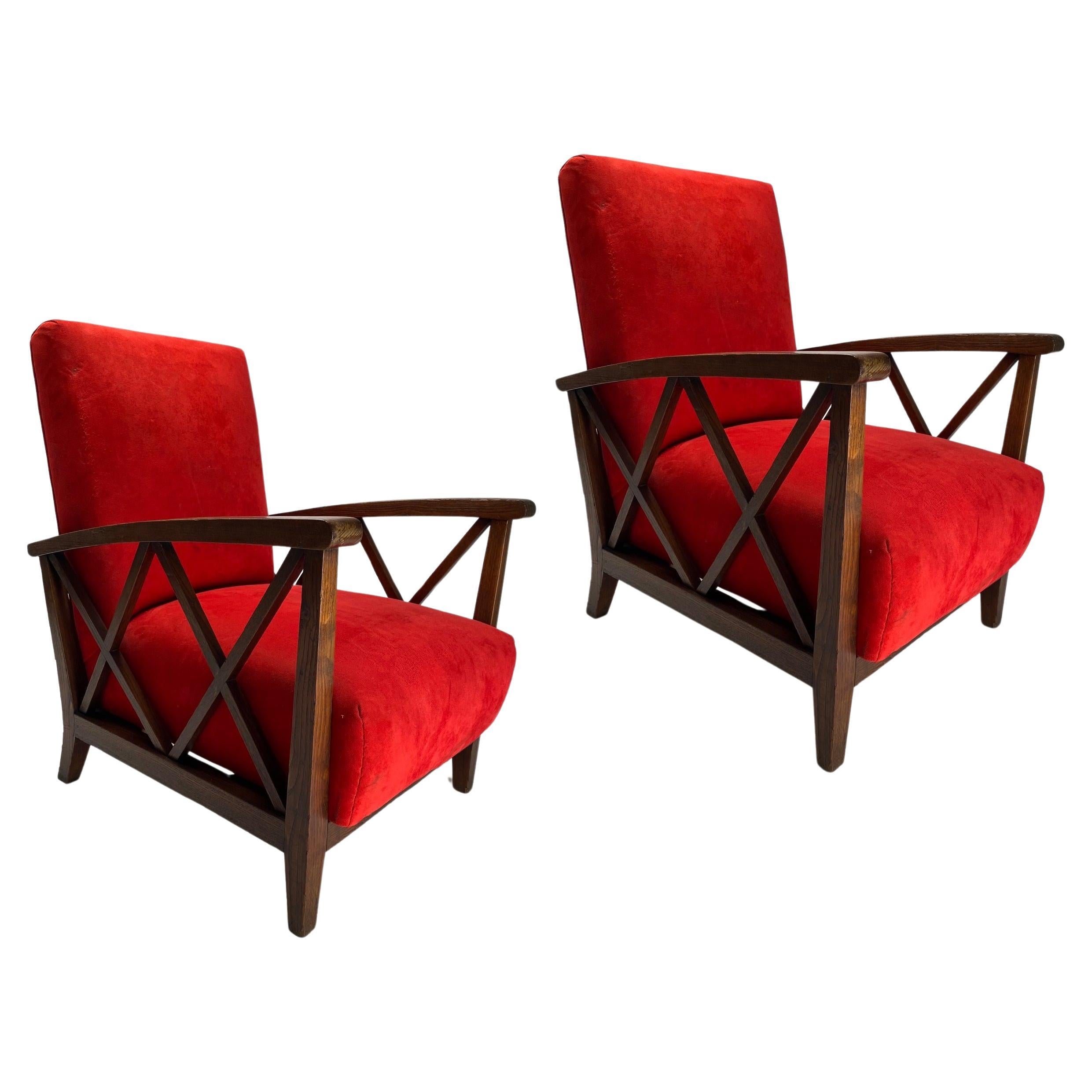 Paolo Buffa (Attr.) Paire de fauteuils italiens en bois, Italie  (personnalisable)
