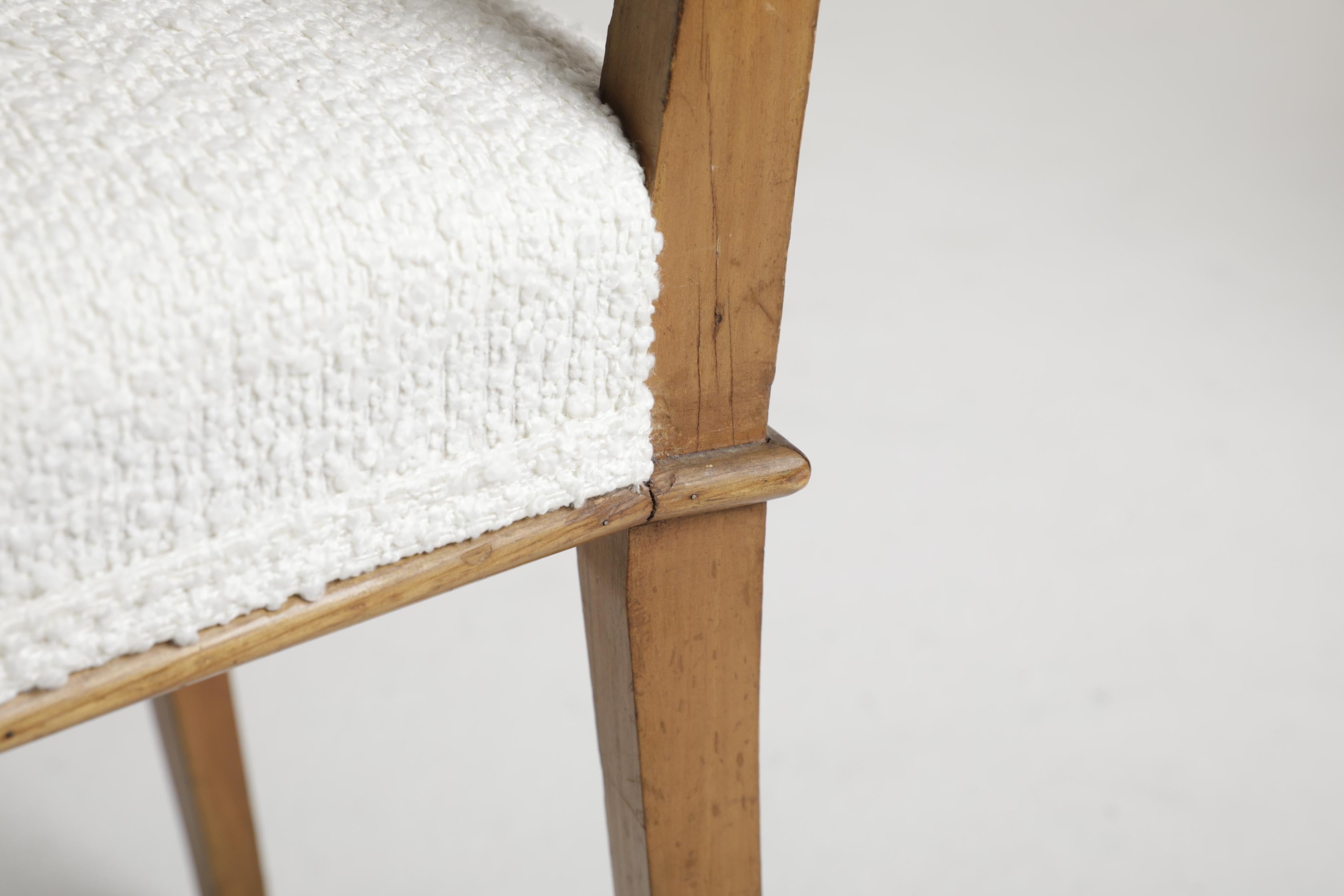 Mid-20th Century Paolo Buffa 'Attr.', Two Mid-Century Chairs in Wood and White Bouclé Fabric