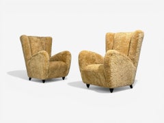 Paolo Buffa Attrib., Shearling beige, Wood, Sedie da salotto, Italia, anni '50