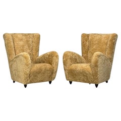 Paolo Buffa Attrib., Shearling beige, Wood, Sedie da salotto, Italia, anni '50