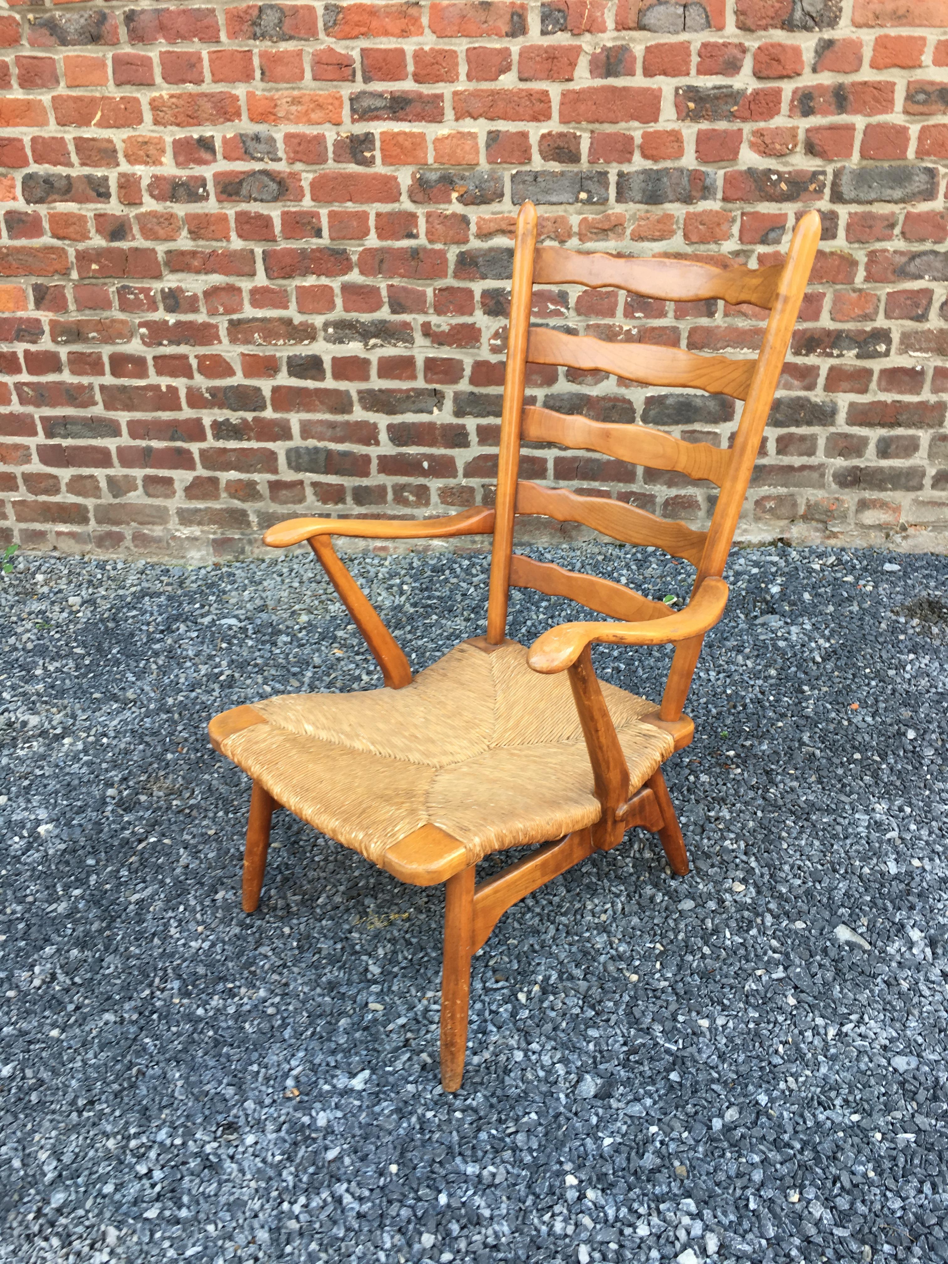 Paolo Buffa 'Attributed to' Pair of Cherrywood and Straw Italian Armchairs In Good Condition For Sale In Saint-Ouen, FR