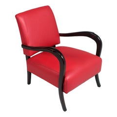 Paolo Buffa Attributed Art Deco Lounge Chairs, Ebonized Walnut Curved Armrests