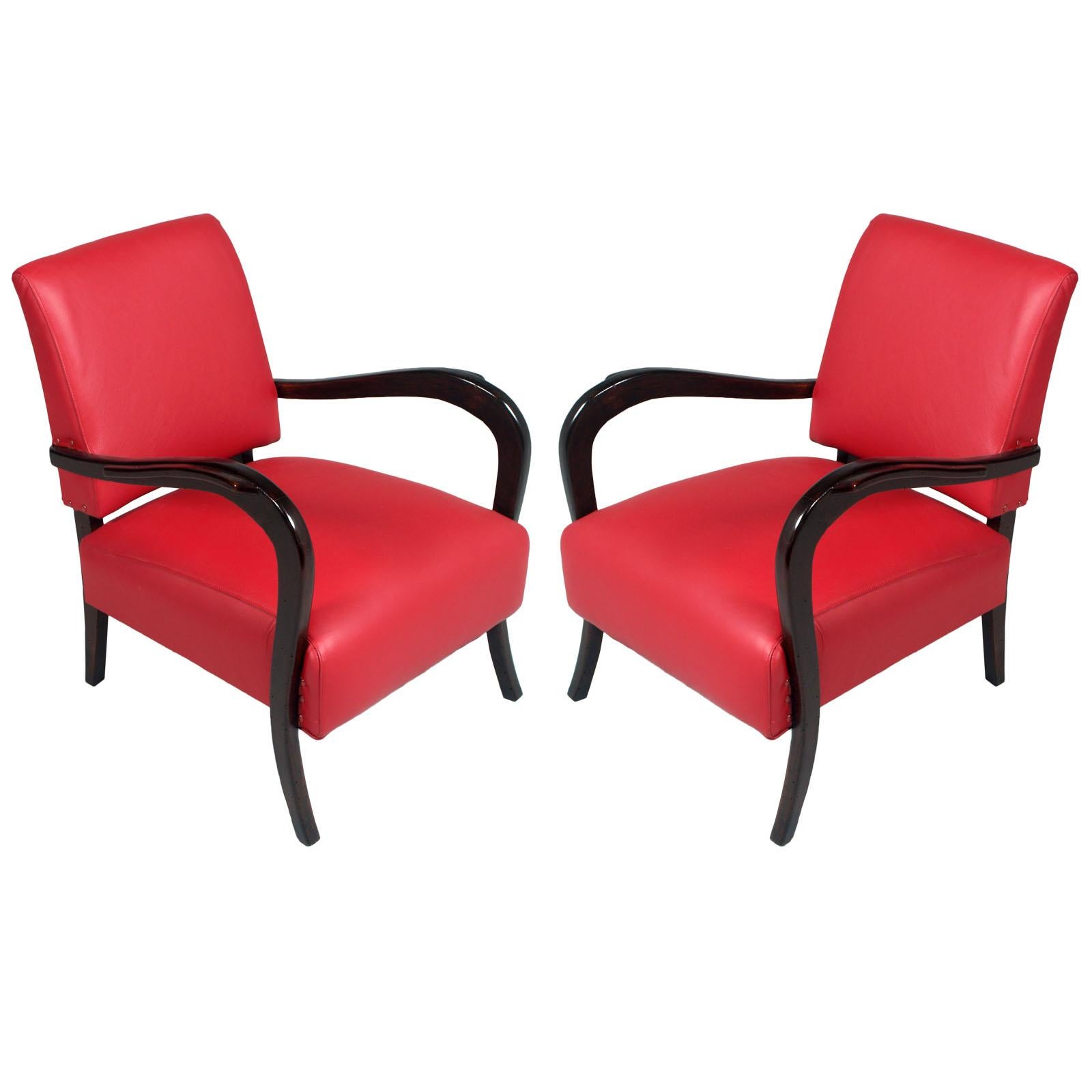 Paolo Buffa Attributed Art Deco Lounge Chairs, Ebonized Walnut Curved Armrests