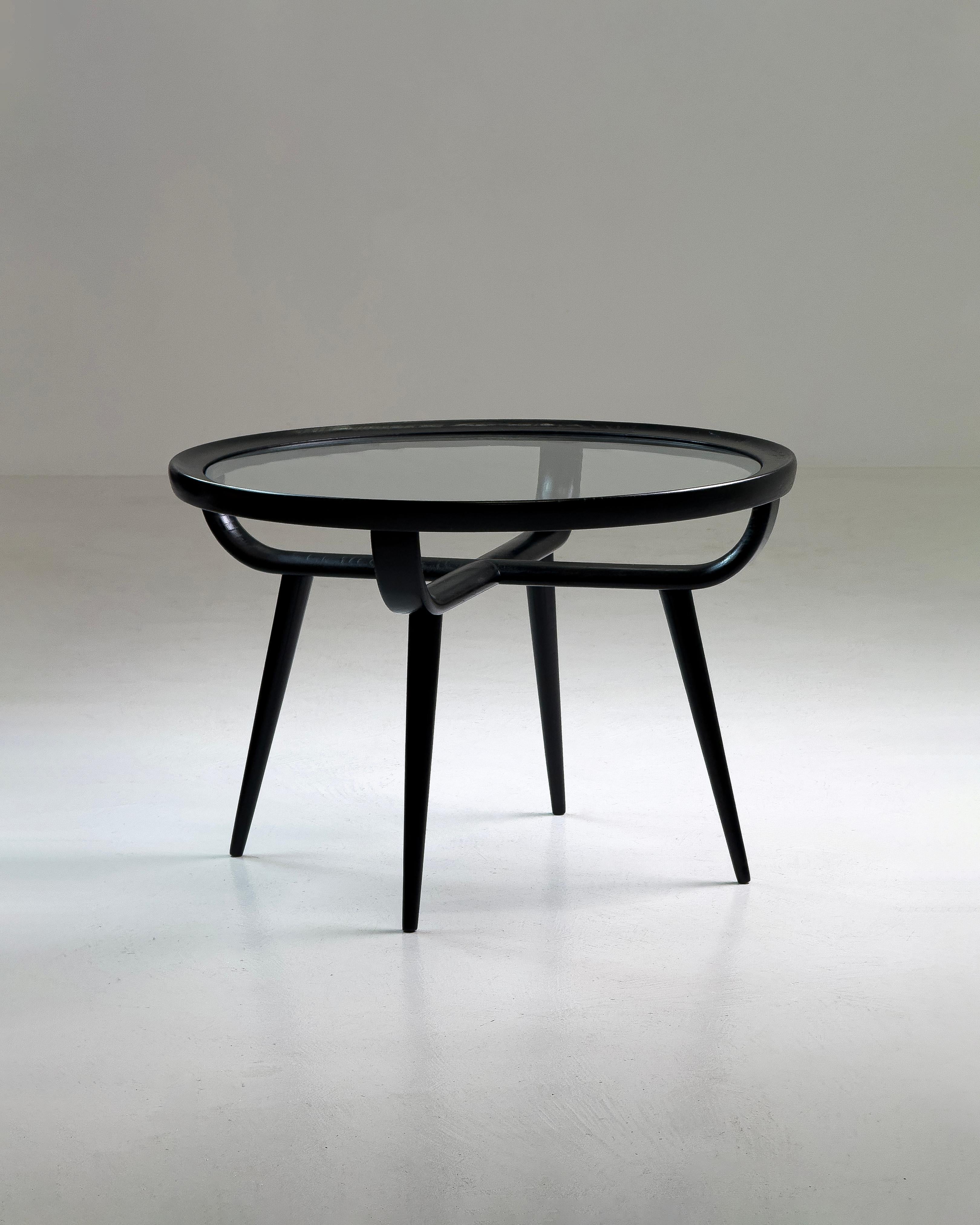 Paolo Buffa (attribué) - Table basse ronde en noyer noir et verre, Italie, 1950- en vente 6
