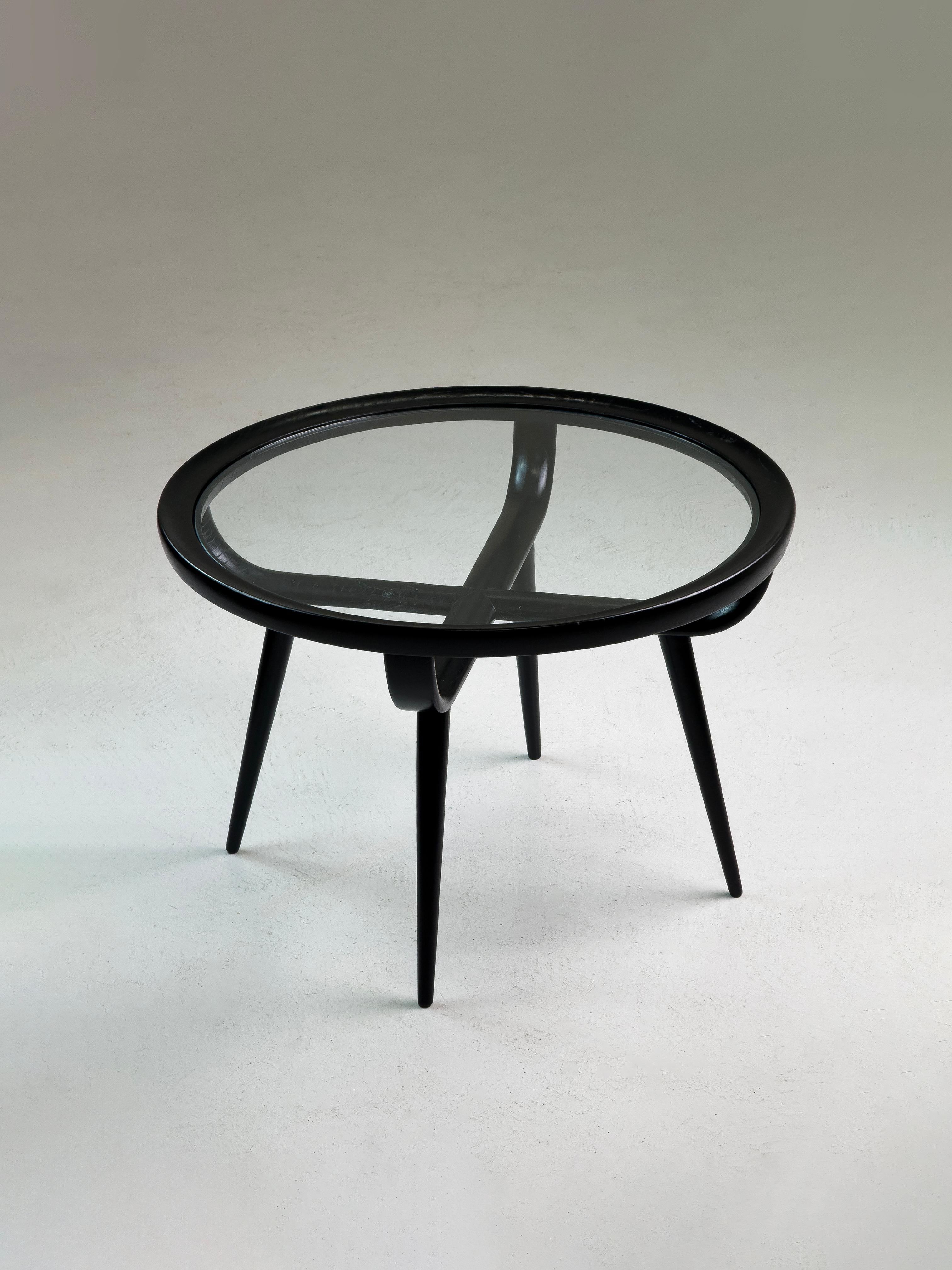 Paolo Buffa (attribué) - Table basse ronde en noyer noir et verre, Italie, 1950- Bon état - En vente à Milano, IT