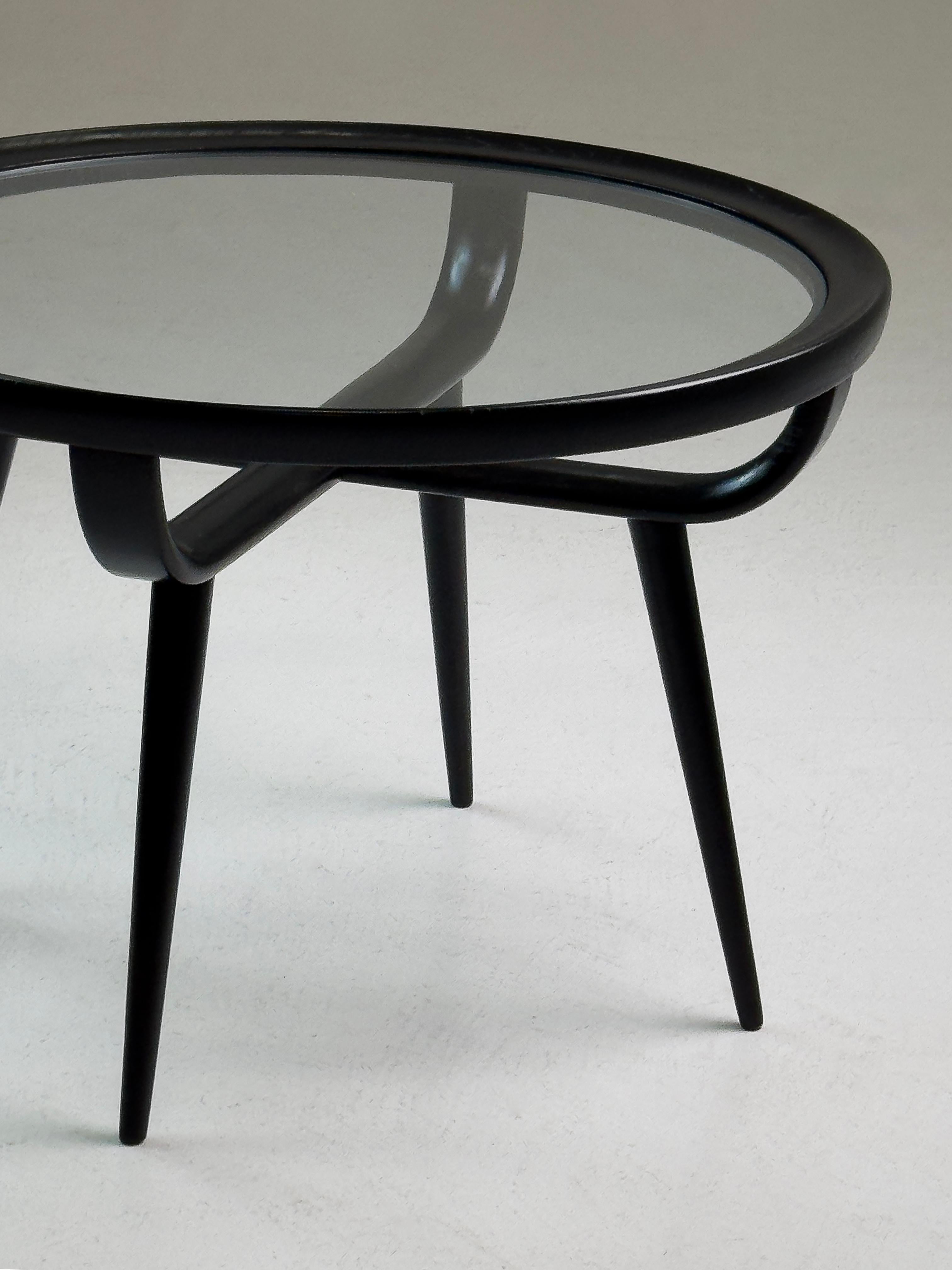 Paolo Buffa (attribué) - Table basse ronde en noyer noir et verre, Italie, 1950- en vente 1