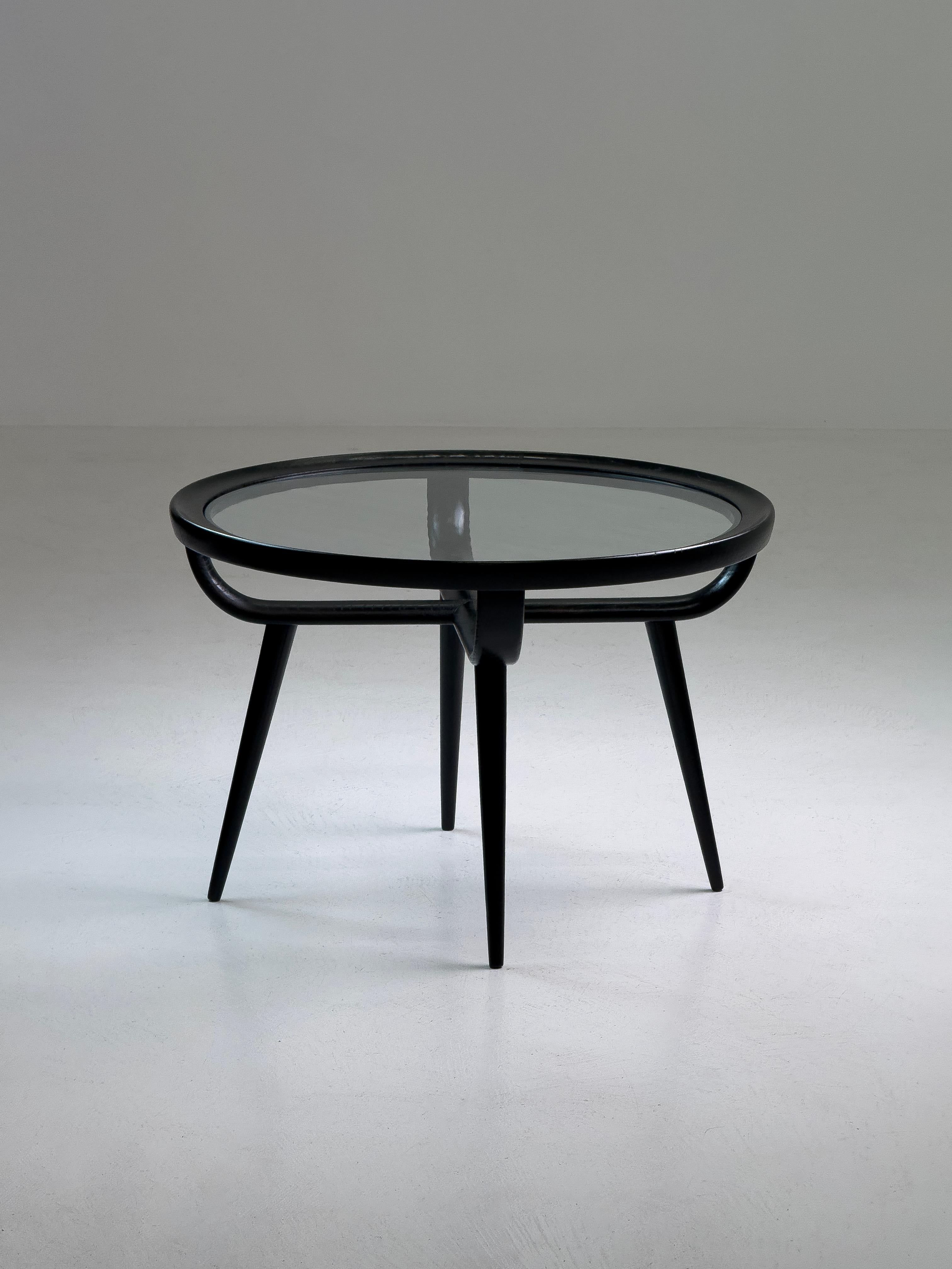 Paolo Buffa (attribué) - Table basse ronde en noyer noir et verre, Italie, 1950- en vente 2