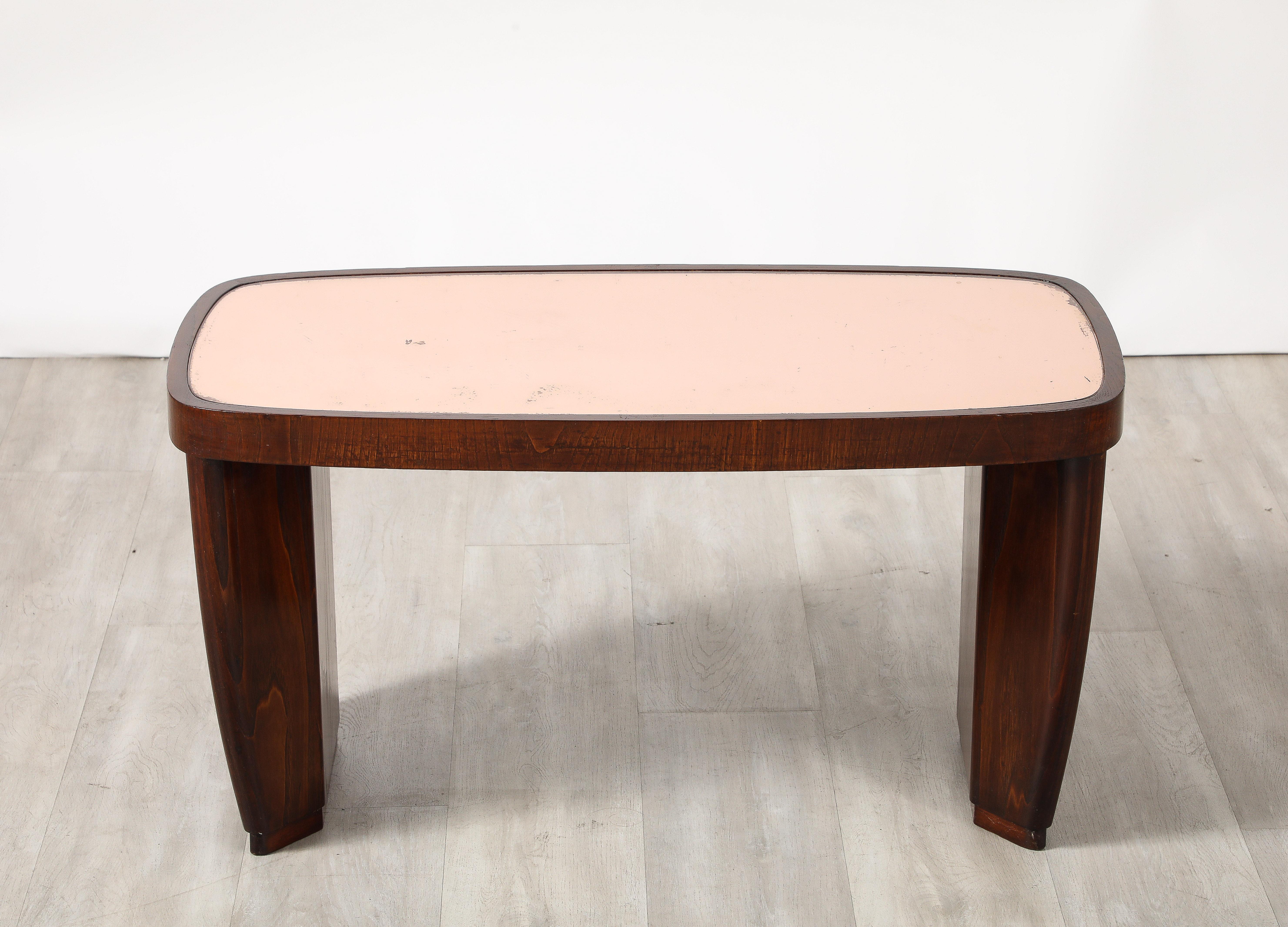 Art déco Table basse attribuée à Paolo Buffa avec plateau en verre or rose, vers 1930 en vente