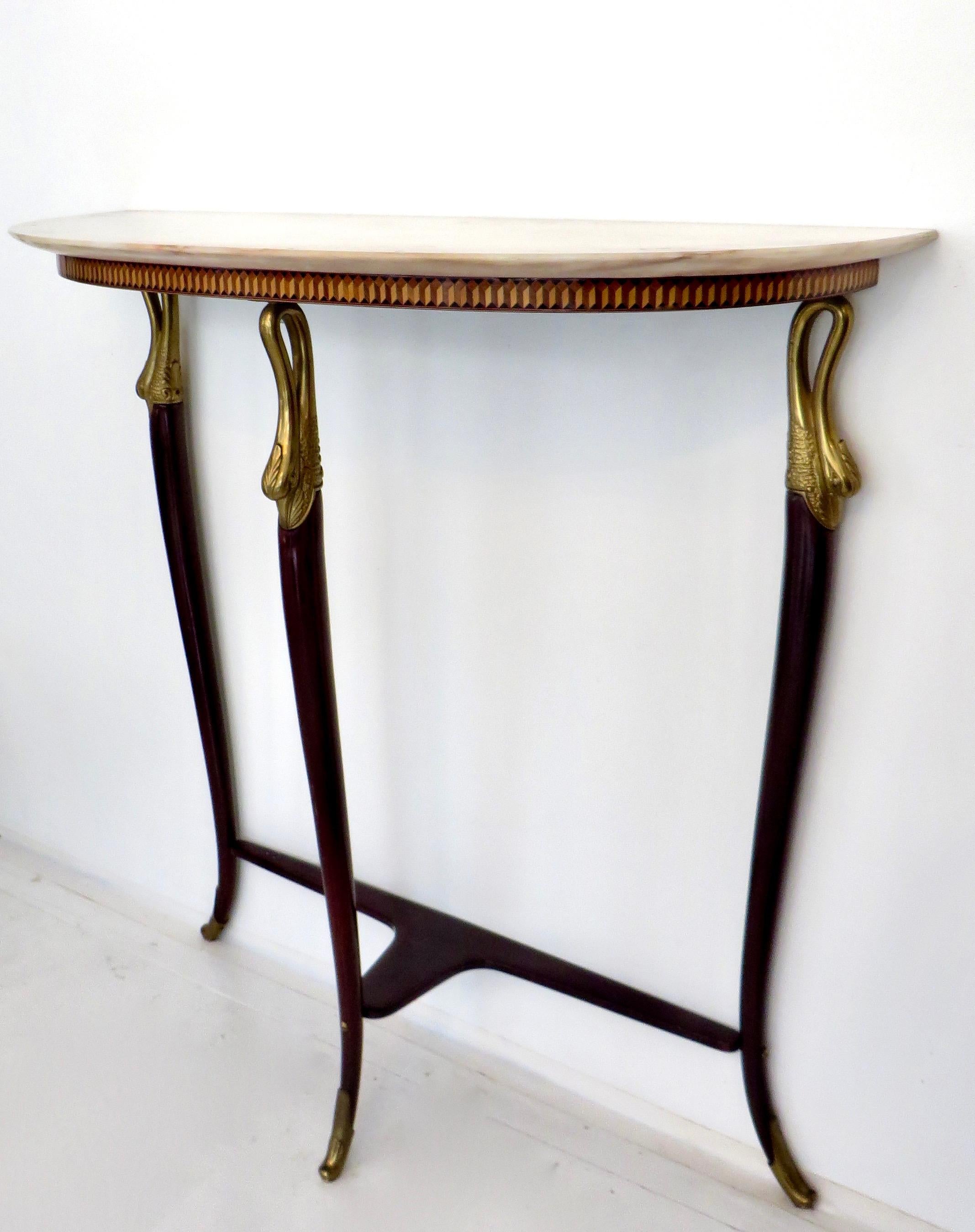 Mid-20th Century Paolo Buffa Attributed Italian Neoclassical Art Deco Wood and Marble Console