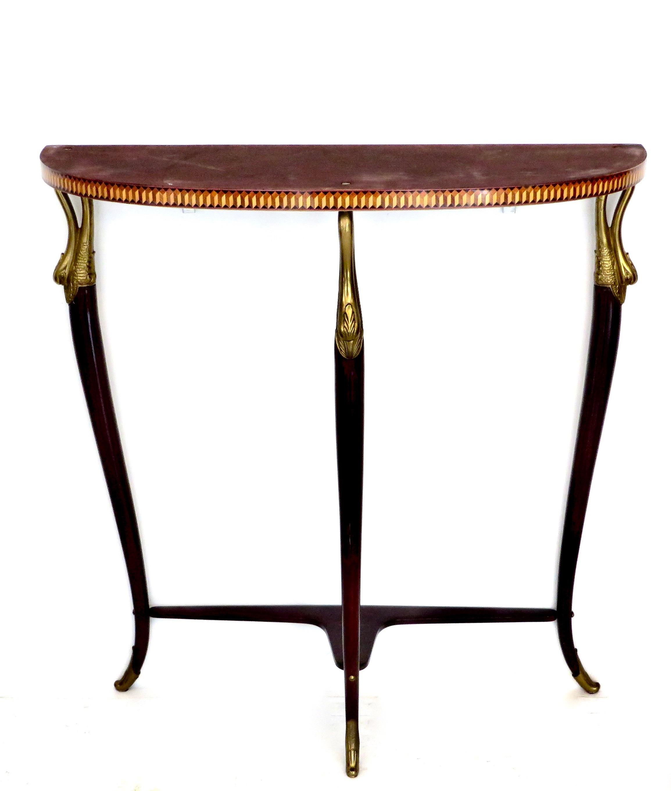 Bronze Paolo Buffa Attributed Italian Neoclassical Art Deco Wood and Marble Console