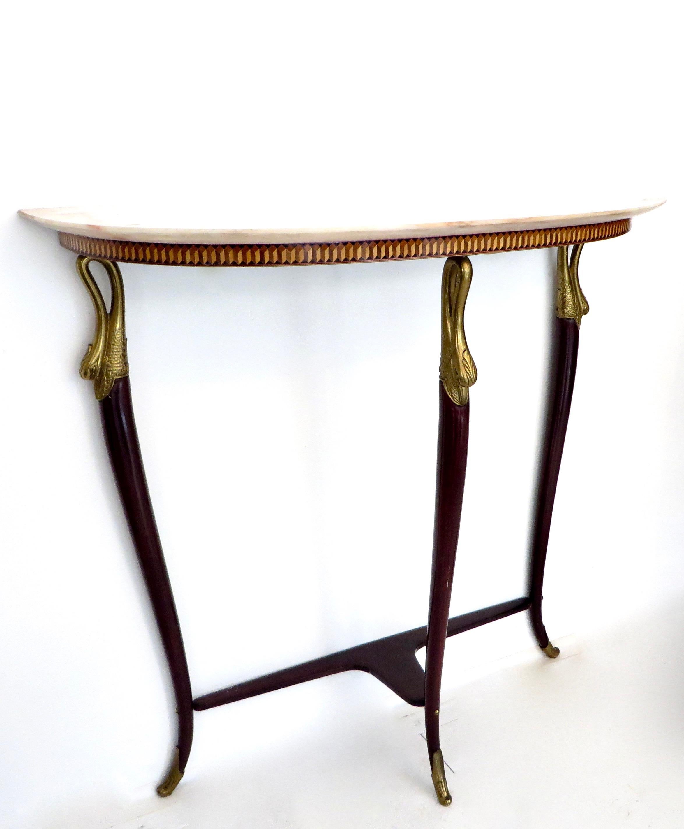 Paolo Buffa Attributed Italian Neoclassical Art Deco Wood and Marble Console 1
