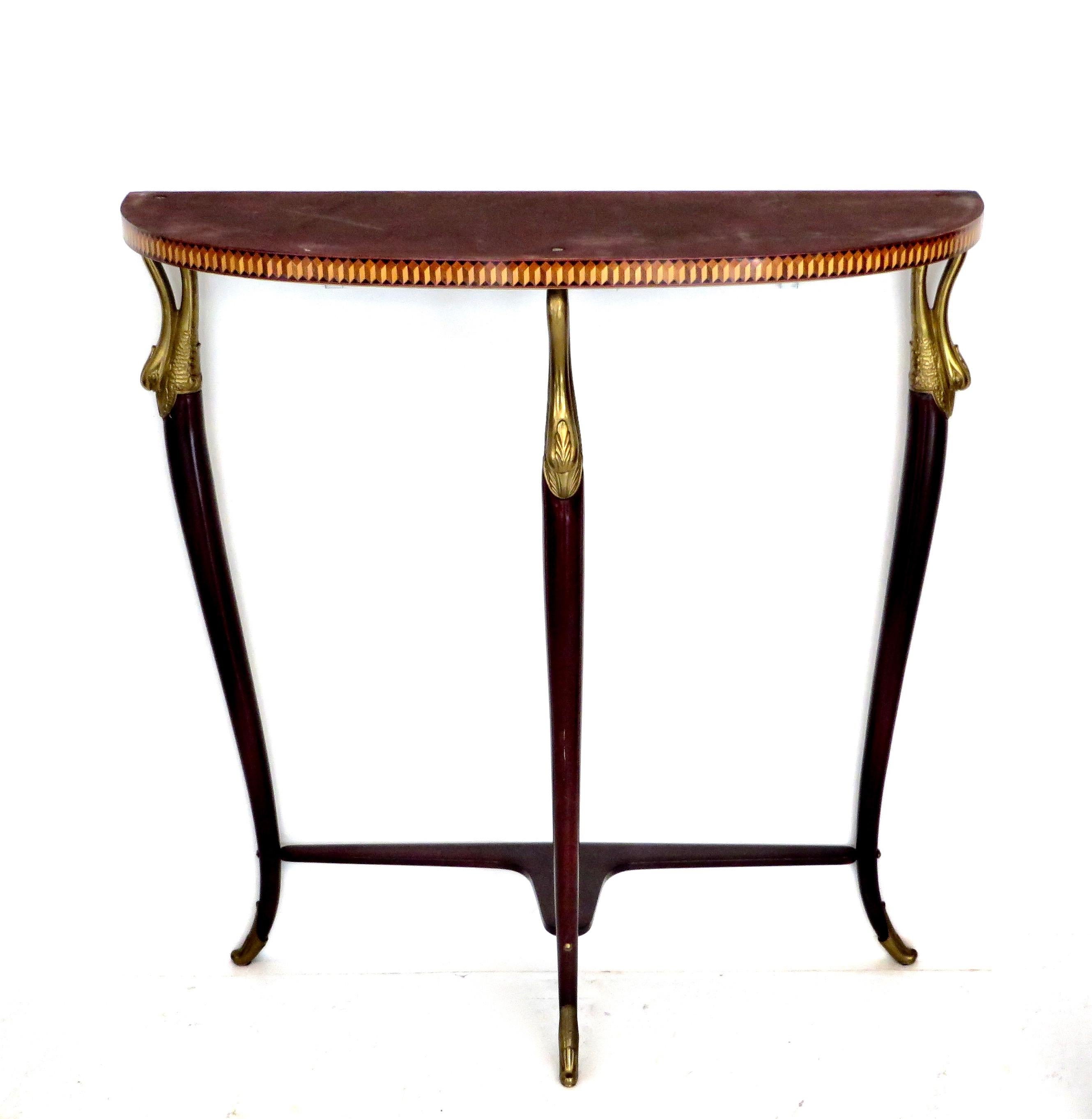 Paolo Buffa Attributed Italian Neoclassical Art Deco Wood and Marble Console 2