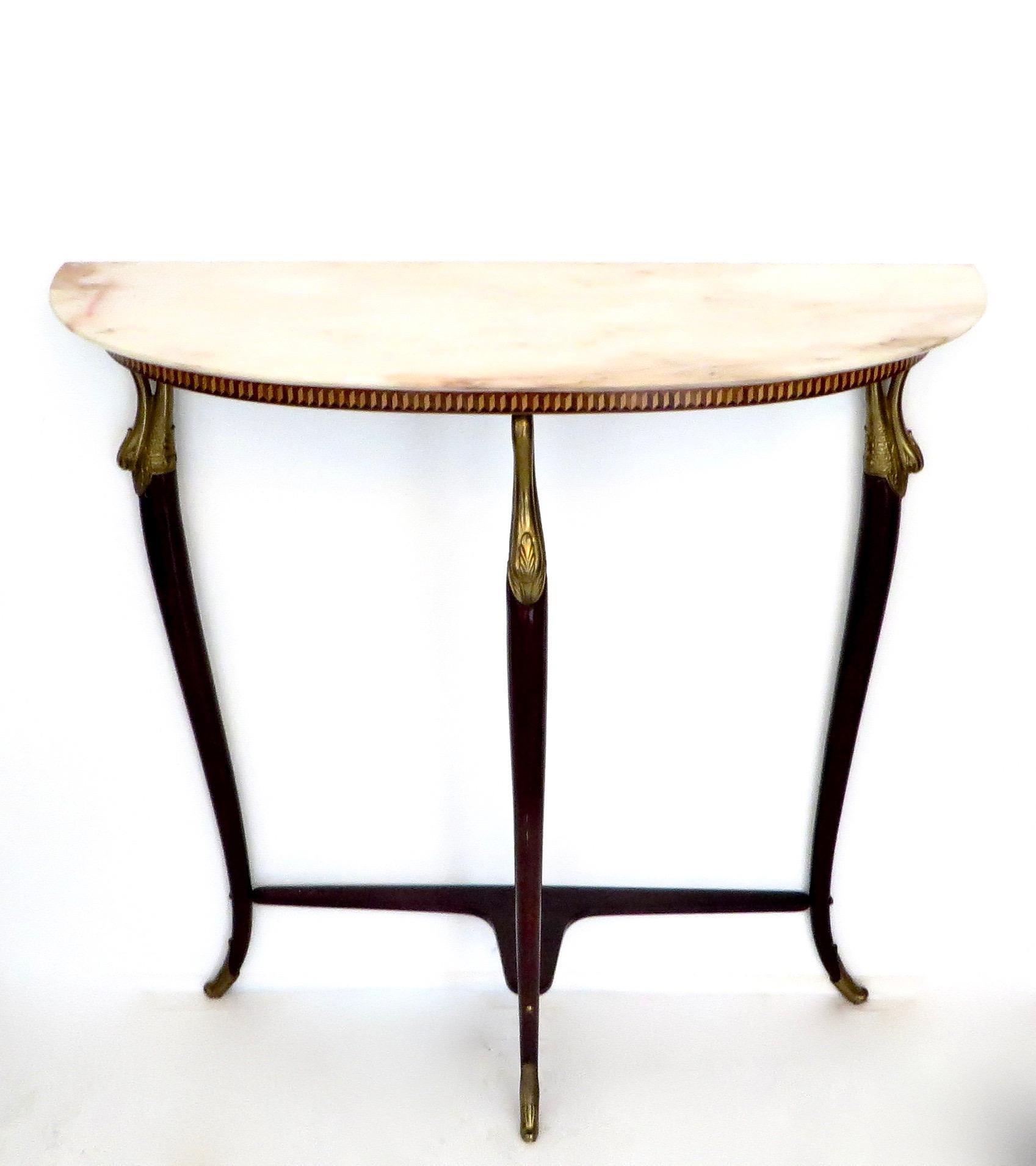 Paolo Buffa Attributed Italian Neoclassical Art Deco Wood and Marble Console 3