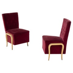 Paolo Buffa Attributed Pair of Small Armchair to in Velvet Red and Wood