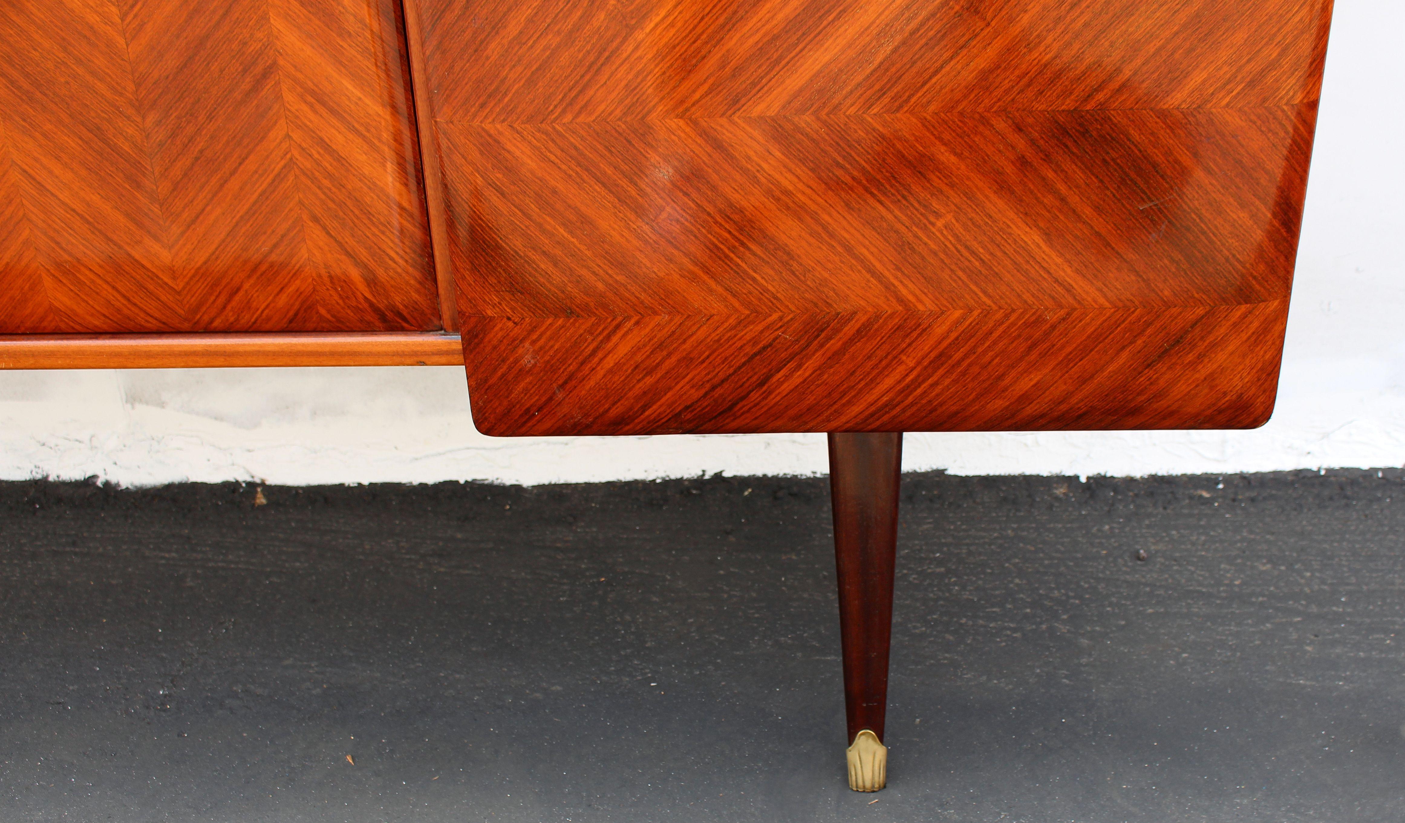 Brass Paolo Buffa Attributed Rosewood Parquetry Buffet For Sale