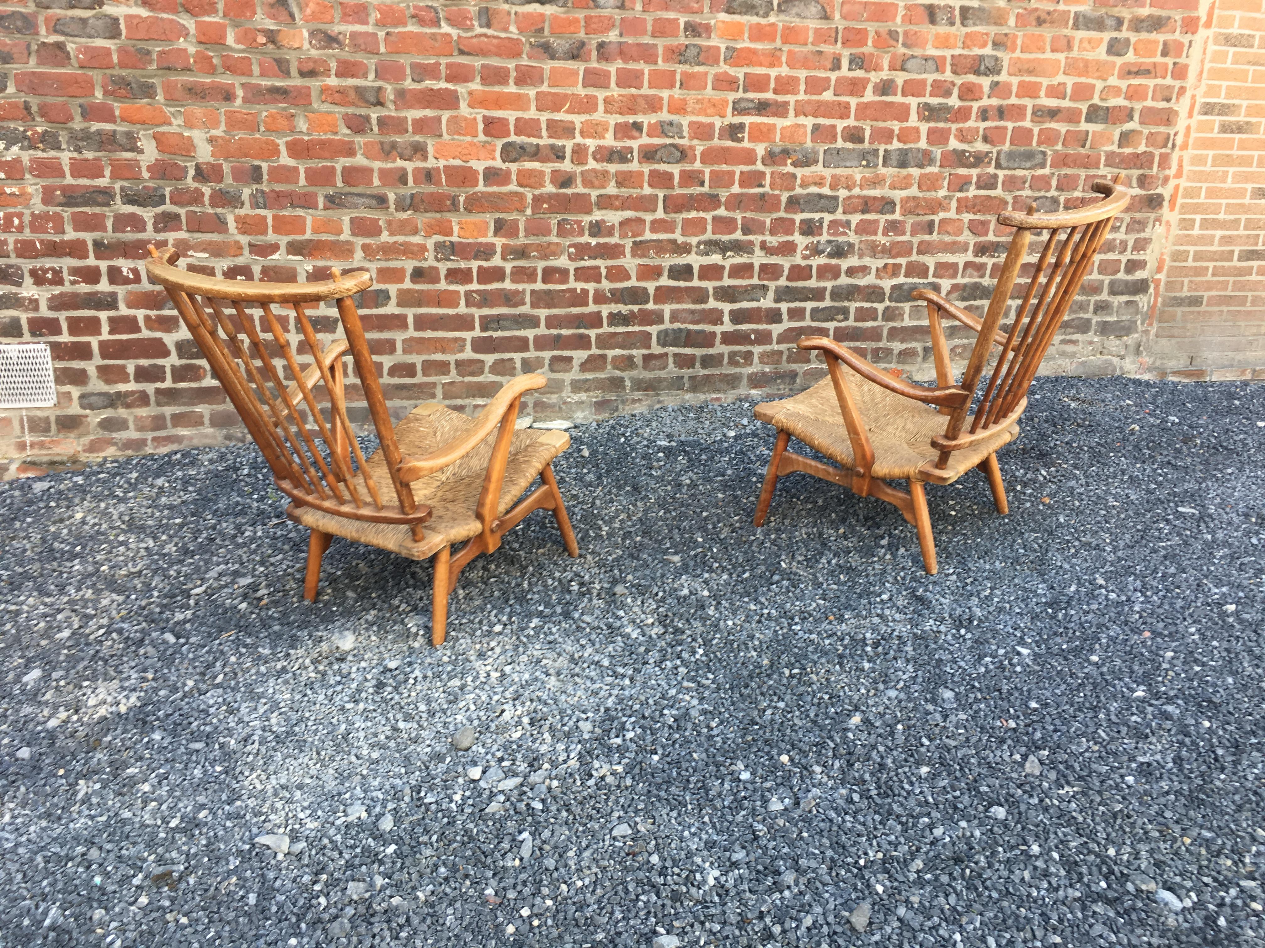 Paolo Buffa 'Attributed to' Pair of Cherrywood and Straw Italian Armchairs In Good Condition For Sale In Saint-Ouen, FR