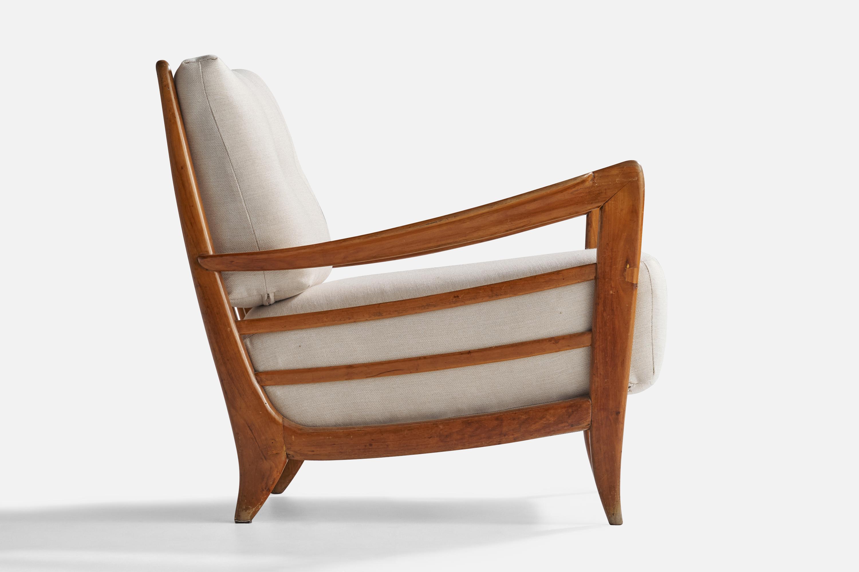 Paolo Buffa Attribution, Lounge Chairs, Fabric, Walnut, Italy, 1940s For Sale 4