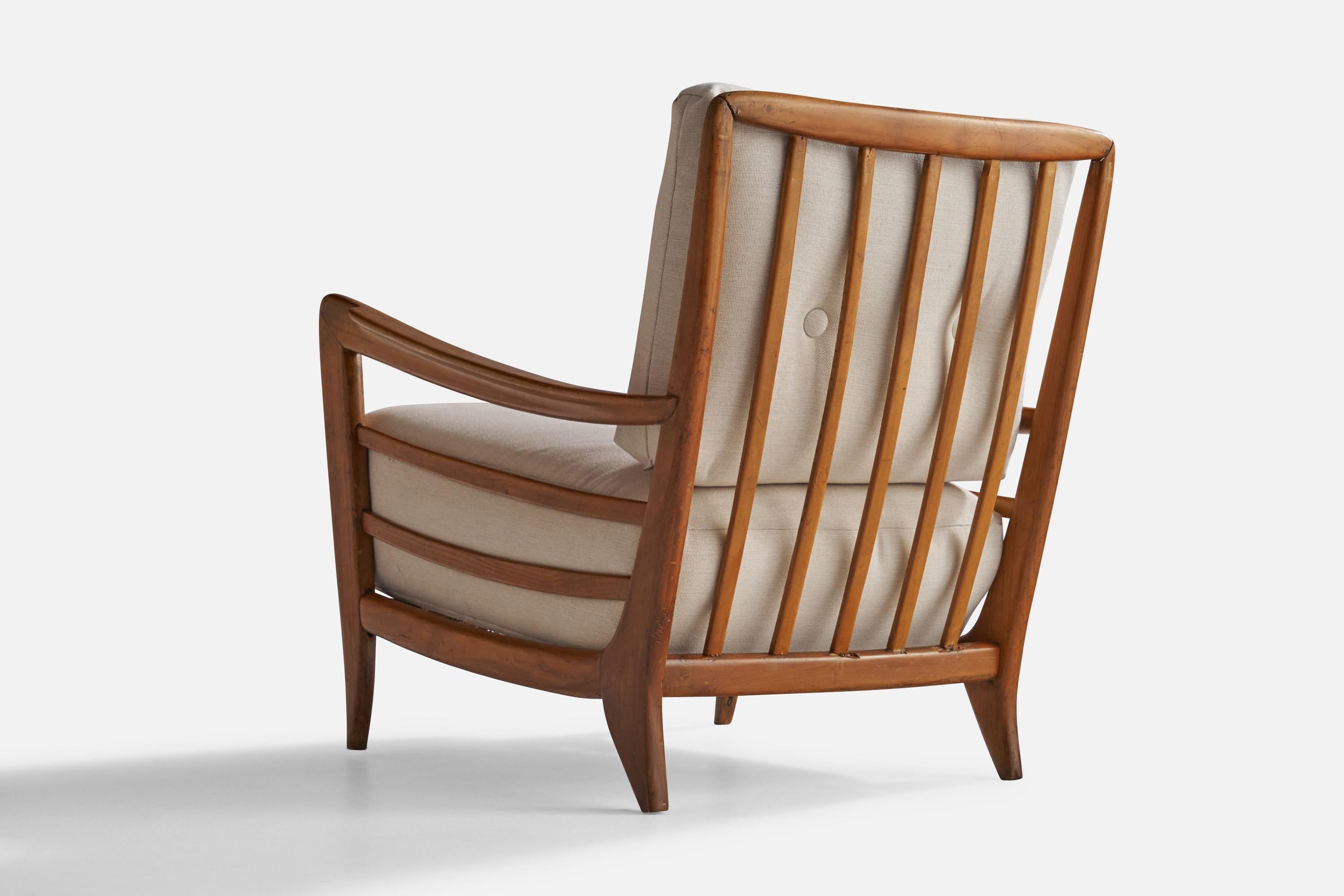 Paolo Buffa Attribution, Lounge Chairs, Fabric, Walnut, Italy, 1940s For Sale 3