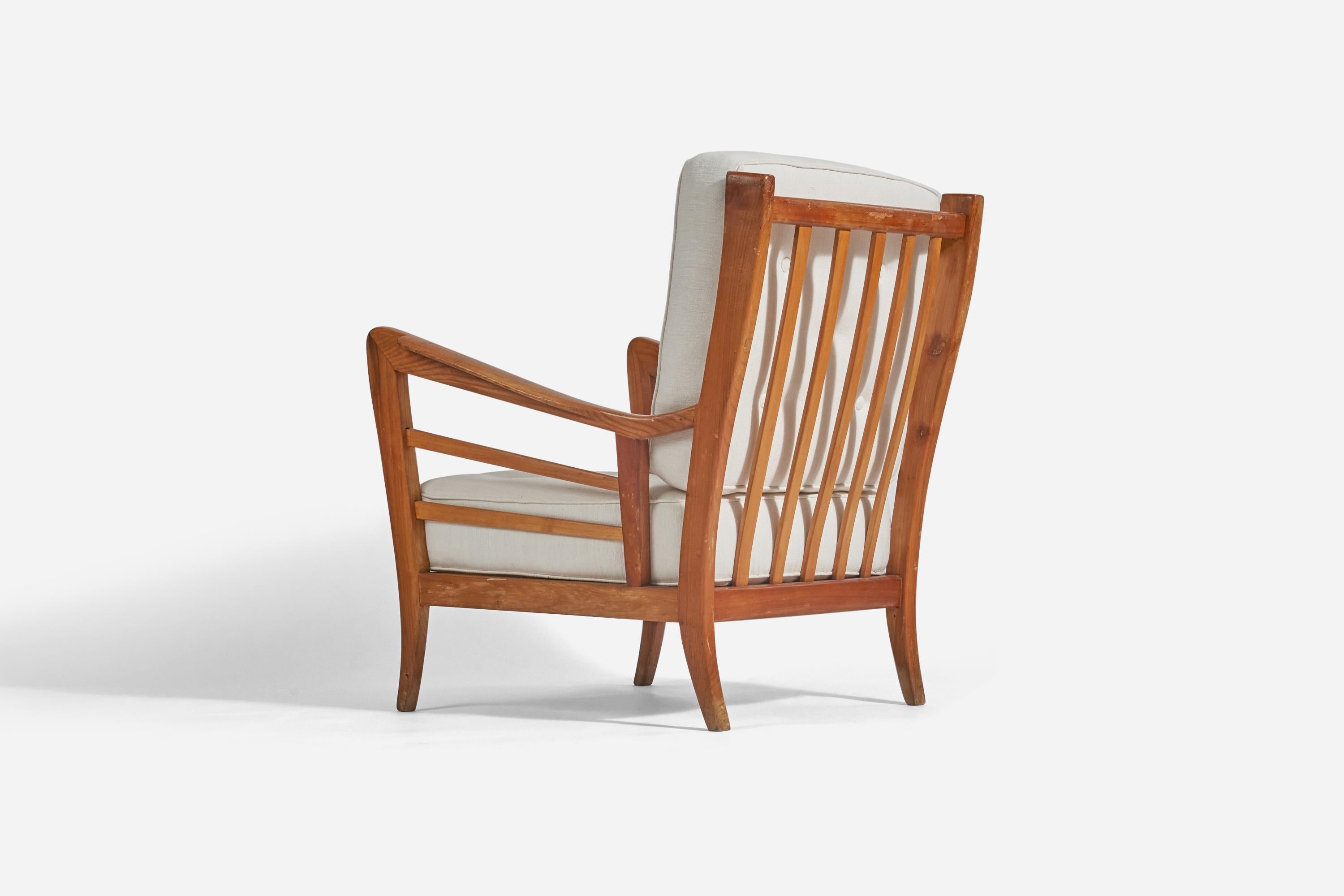 Italian Paolo Buffa Attribution, Lounge Chairs, Fabric, Wood, Italy, 1940s