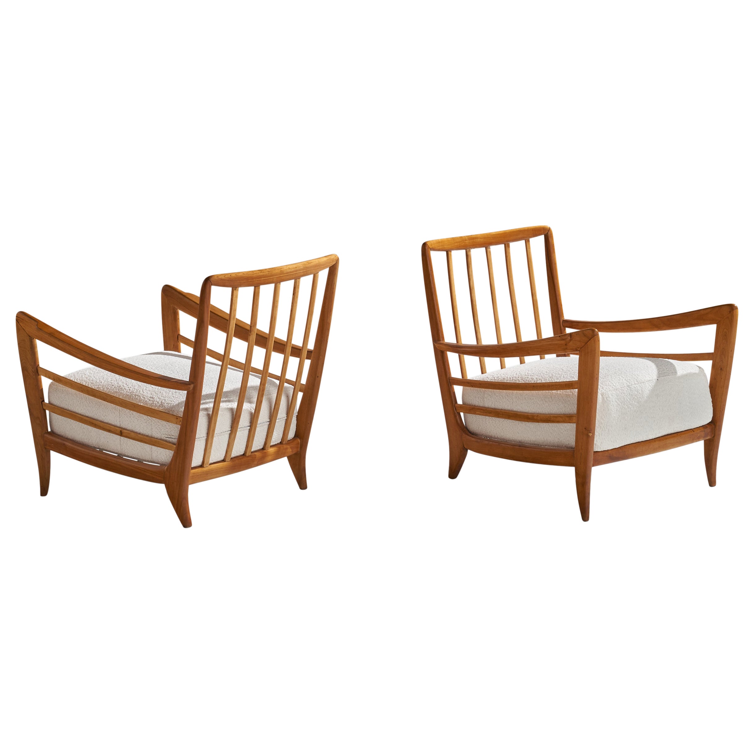 Paolo Buffa Attribution, Lounge Chairs, Walnut, Fabric, Italy, 1940s