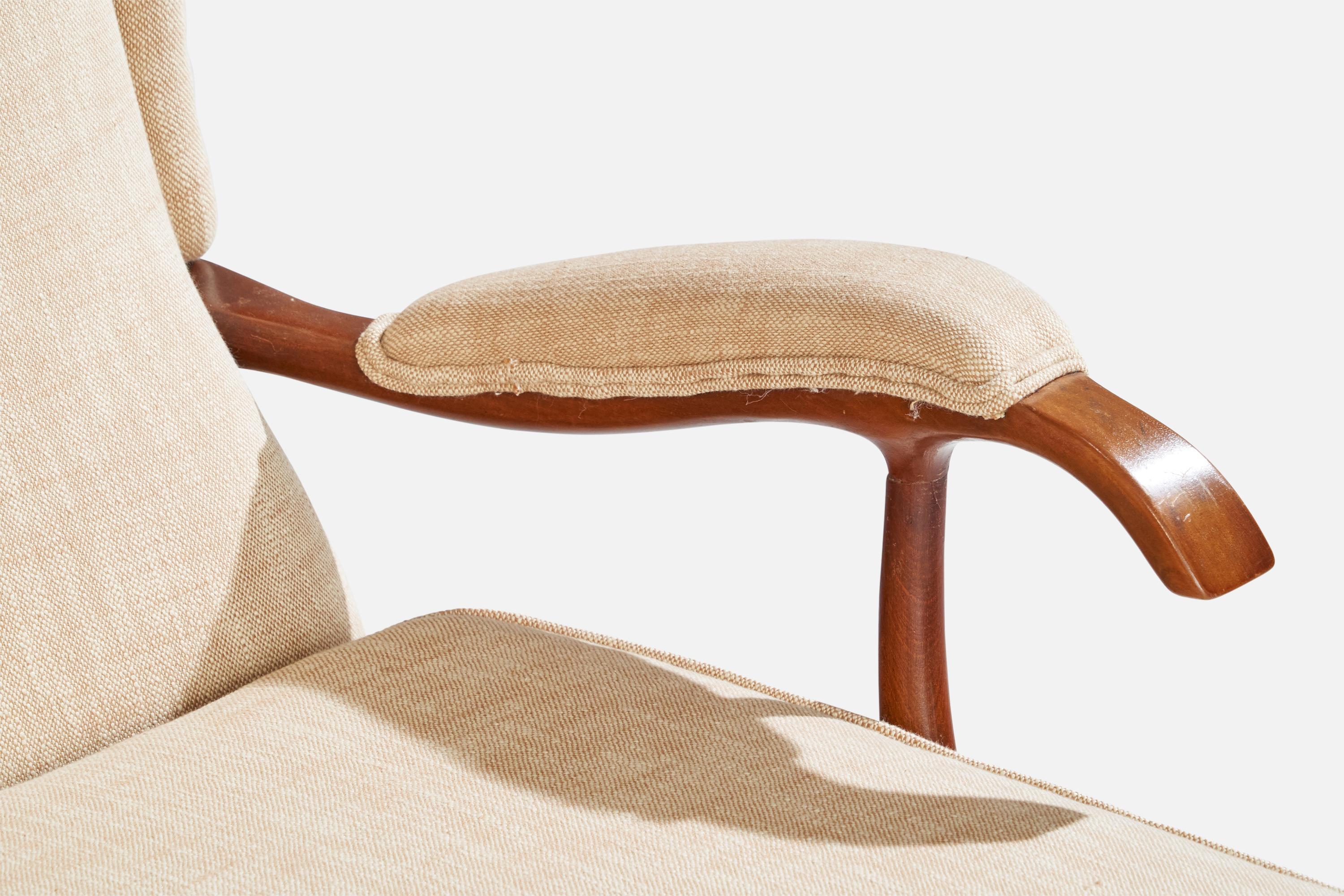 Paolo Buffa Attribution, Lounge Chairs, Wood, Fabric, Italy, 1950s For Sale 4