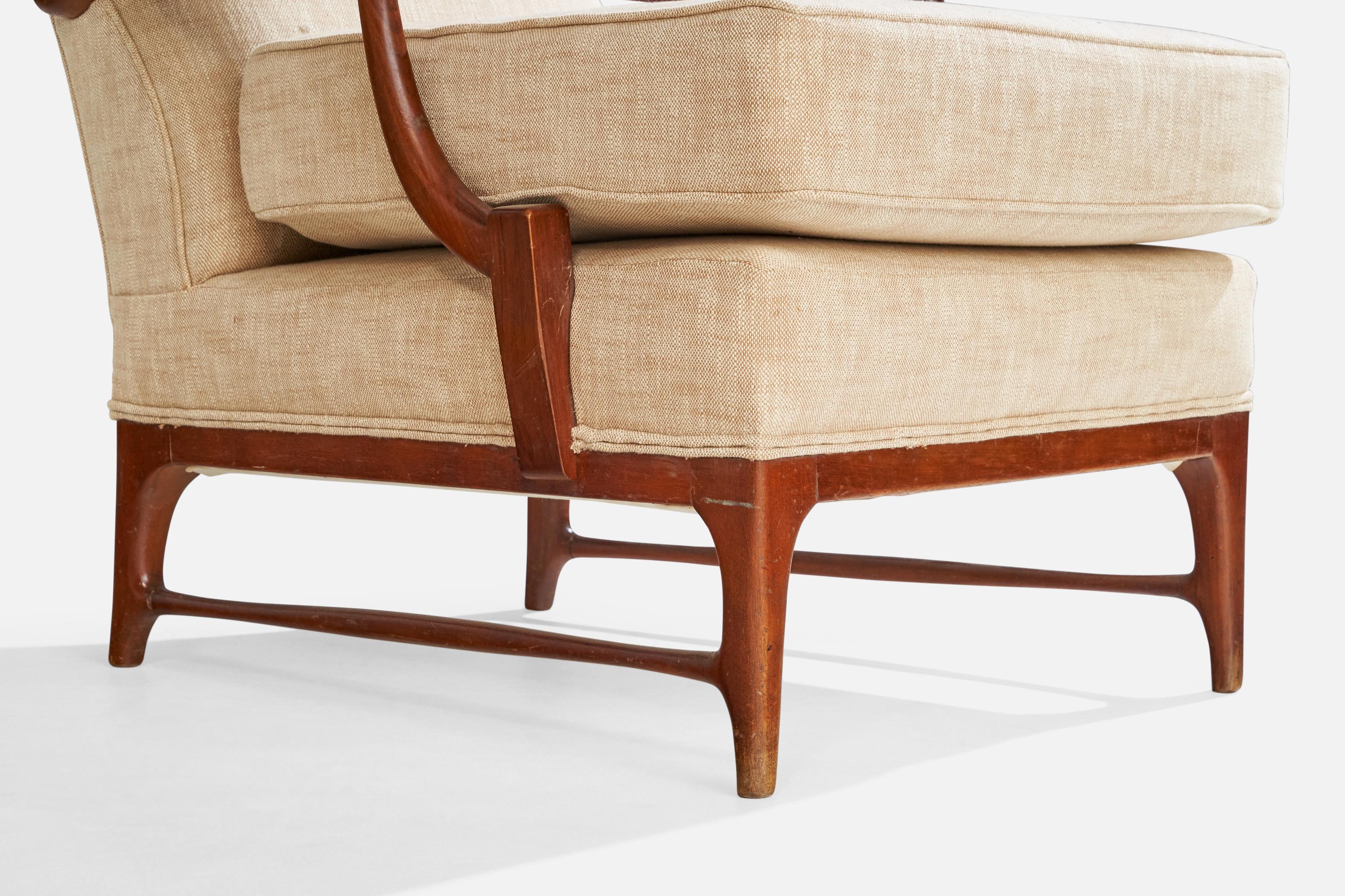 Paolo Buffa Attribution, Lounge Chairs, Wood, Fabric, Italy, 1950s For Sale 5