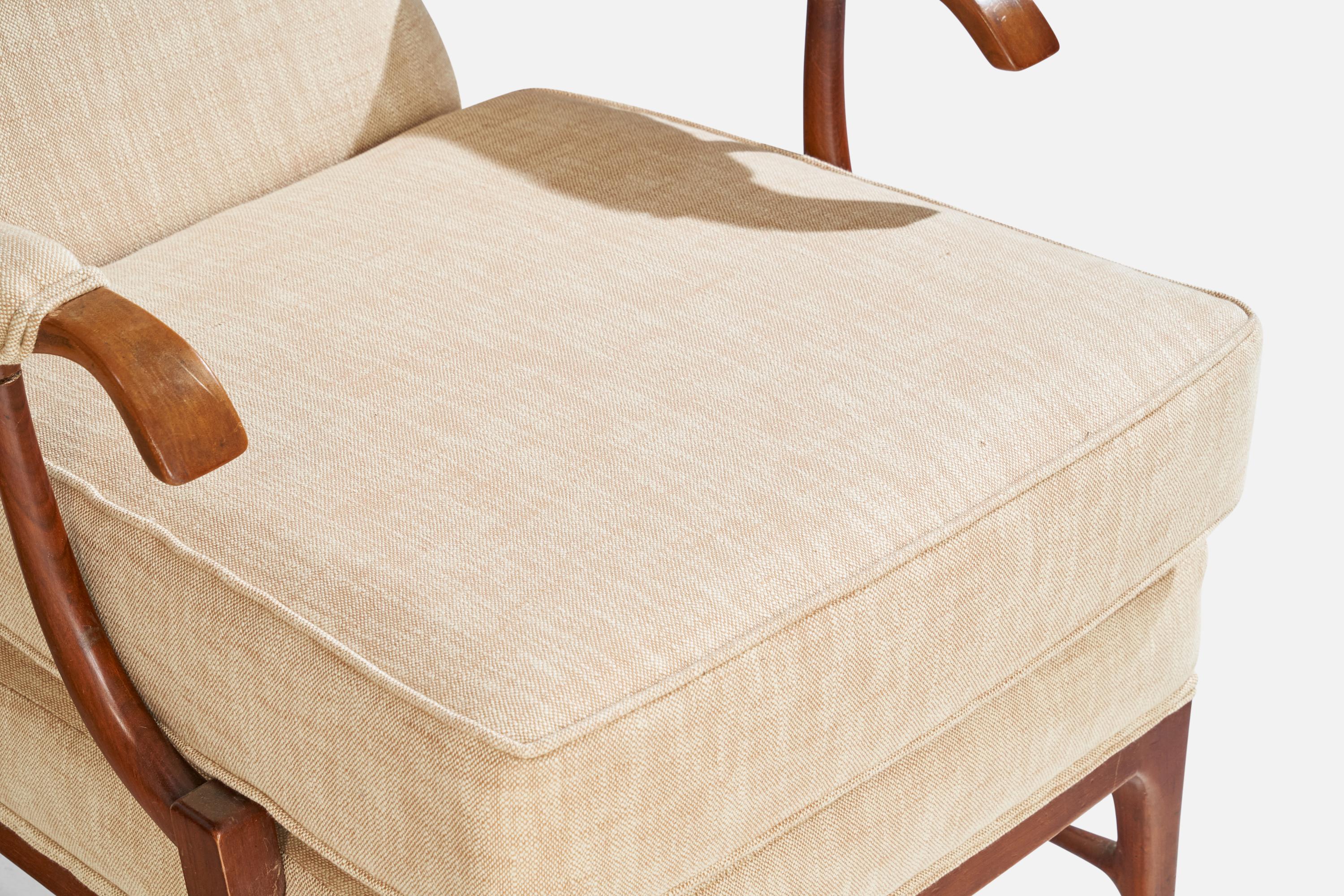 Paolo Buffa Attribution, Lounge Chairs, Wood, Fabric, Italy, 1950s For Sale 9