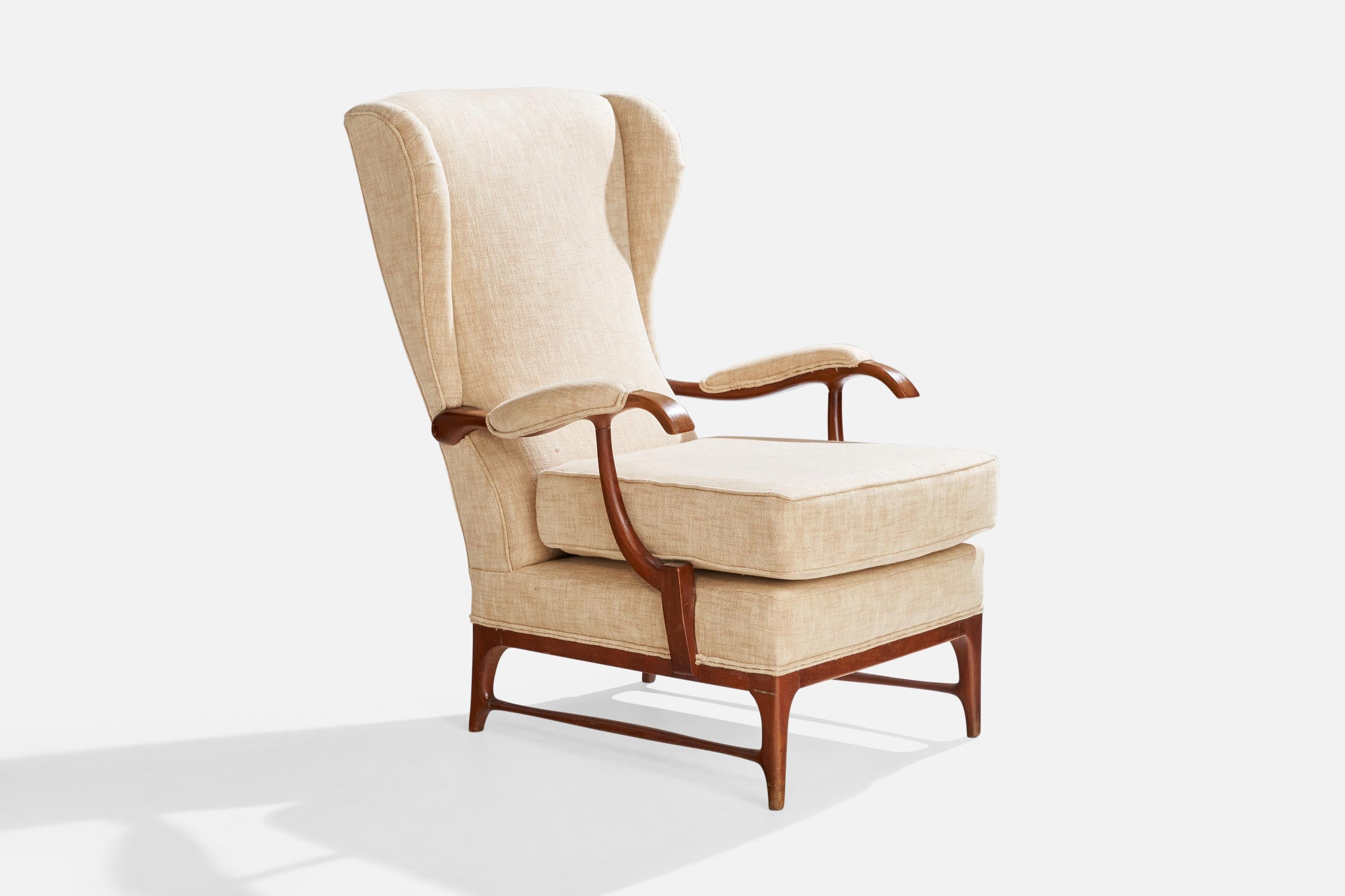 Paolo Buffa Attribution, Lounge Chairs, Wood, Fabric, Italy, 1950s In Good Condition For Sale In High Point, NC
