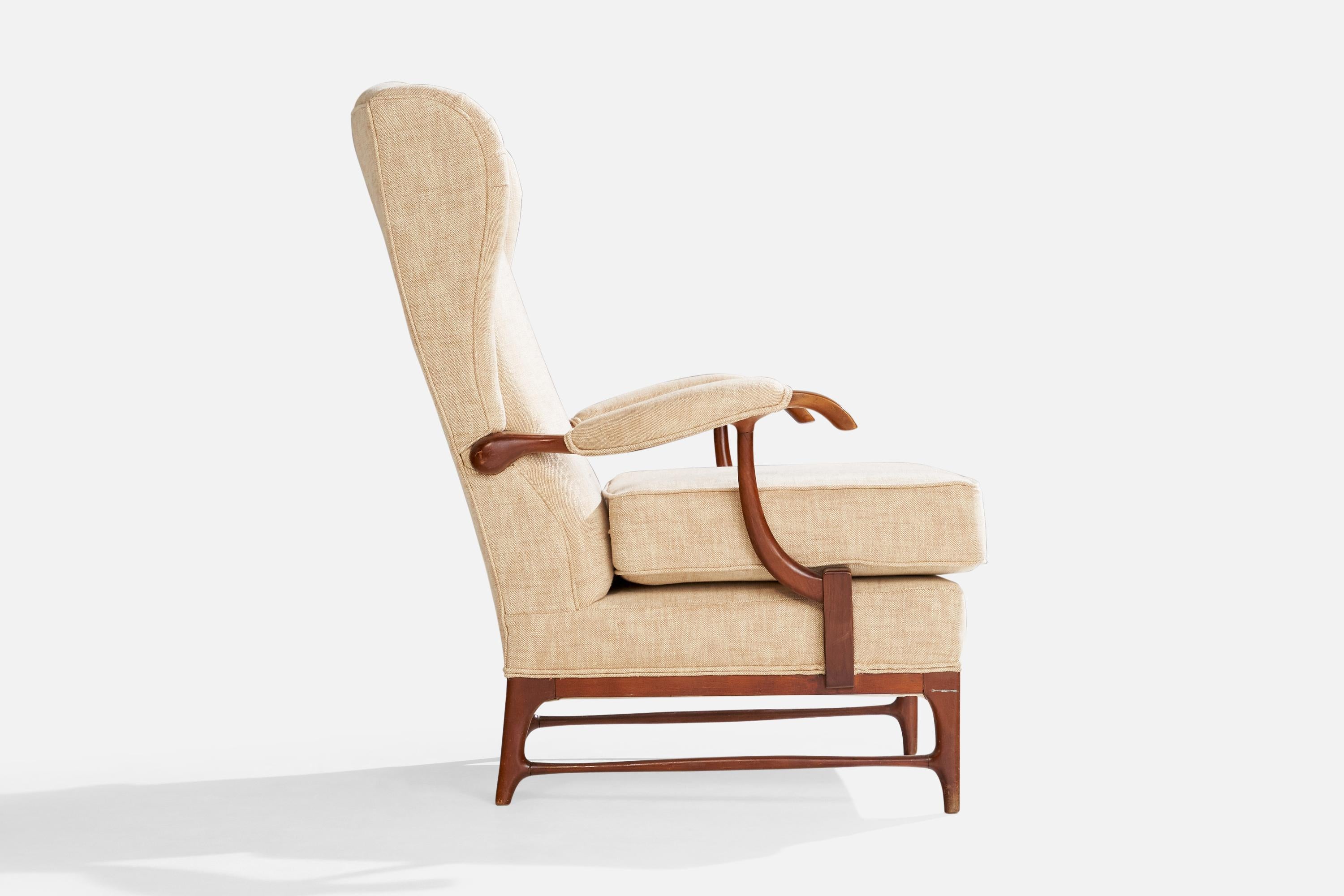 Paolo Buffa Attribution, Lounge Chairs, Wood, Fabric, Italy, 1950s For Sale 1