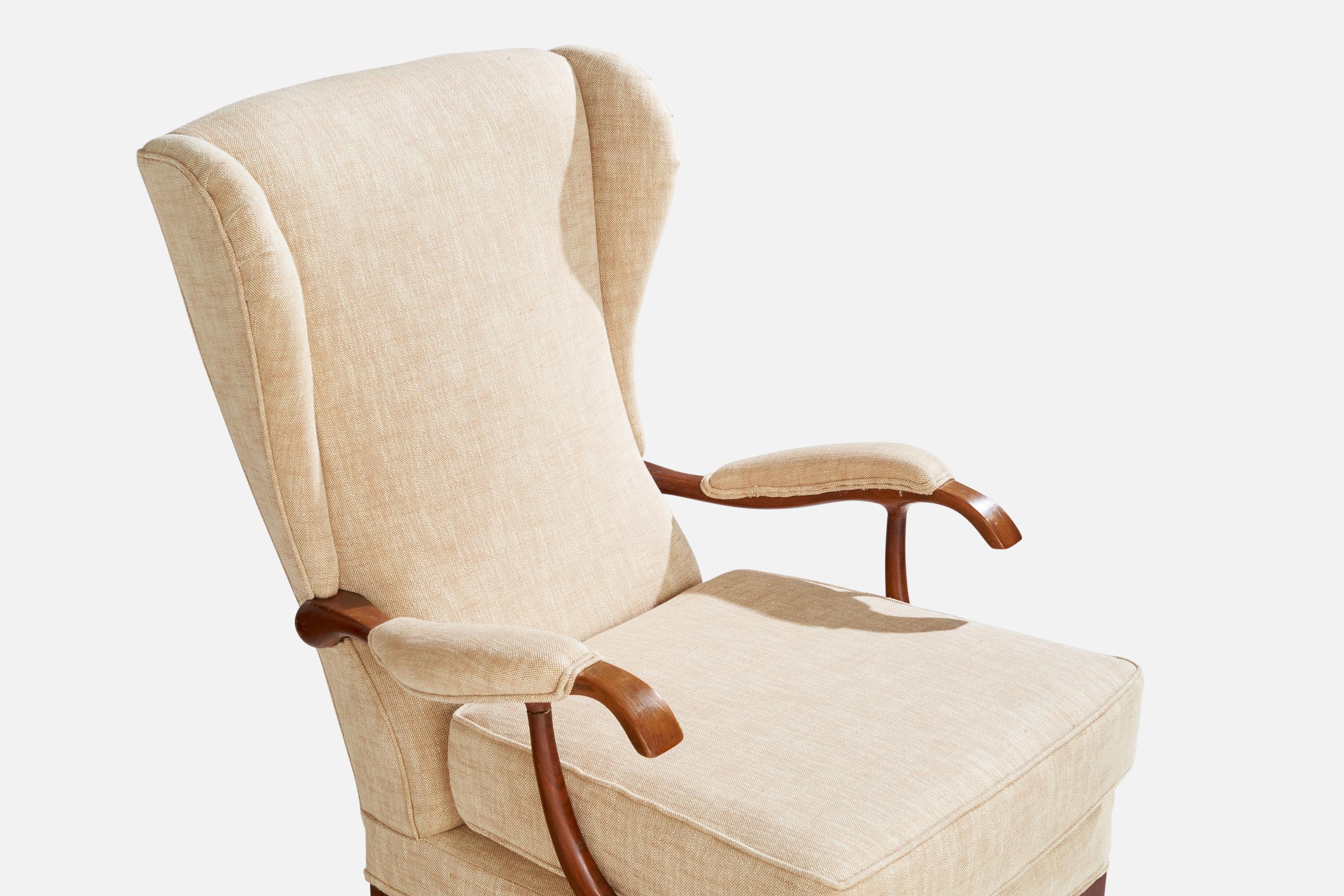 Paolo Buffa Attribution, Lounge Chairs, Wood, Fabric, Italy, 1950s For Sale 2