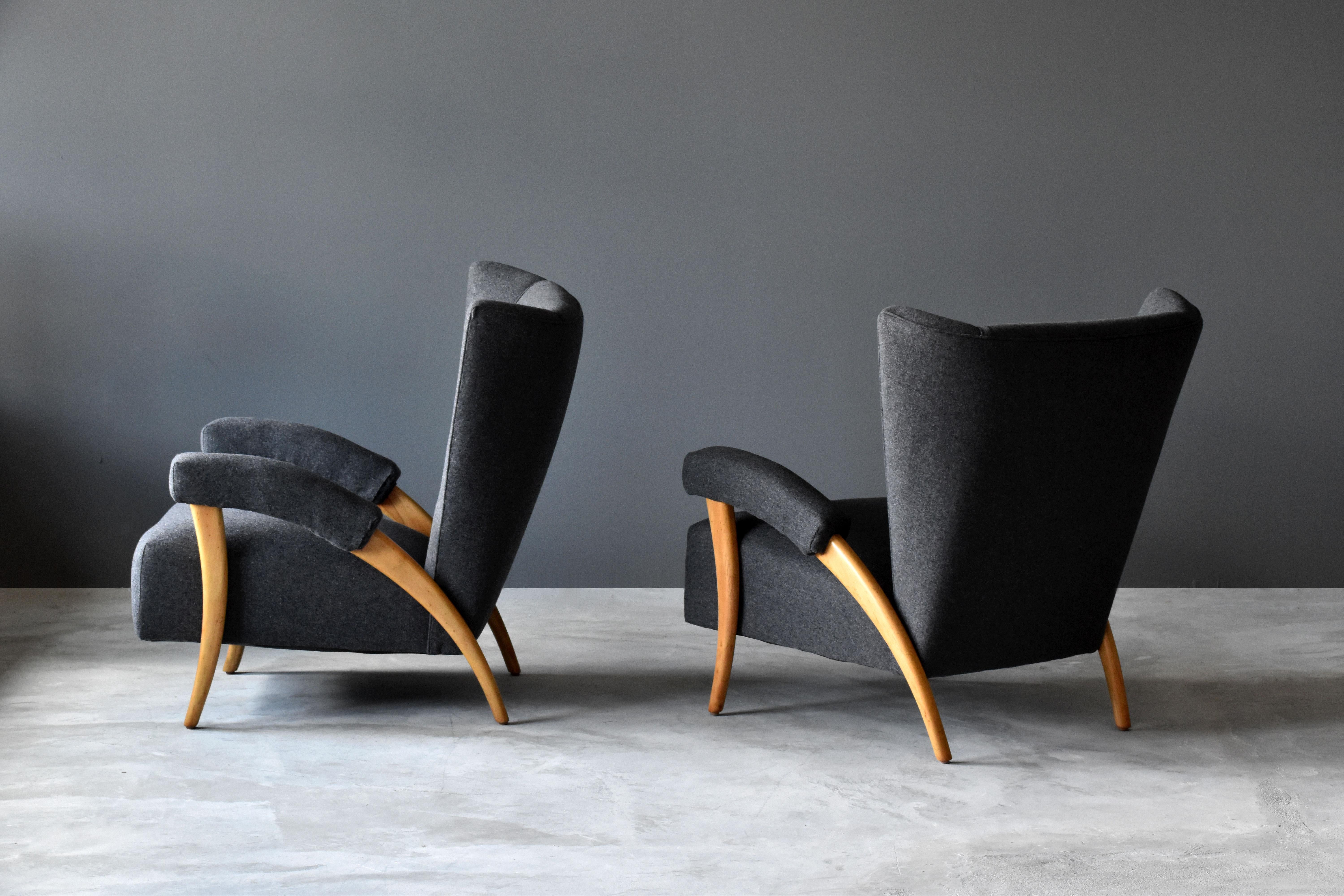 Italian Paolo Buffa 'Attribution' Organic Lounge Chairs, Fabric, Light Oak, Italy, 1940s