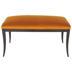 Paolo Buffa Bench in Wood and Ochre Velvet, Italy, 1940s