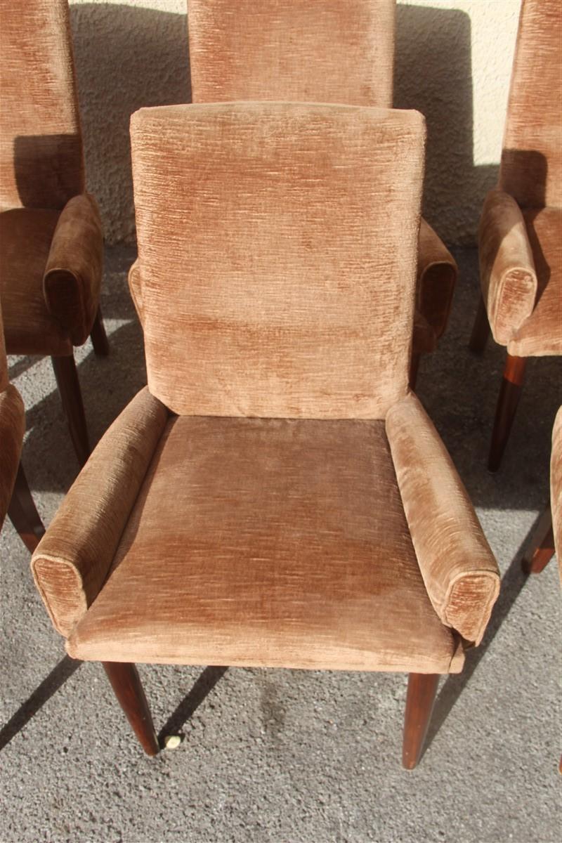 Paolo Buffa Brown Velvet Chairs Midcentury Italian Design 1950s Wooden Foot 4
