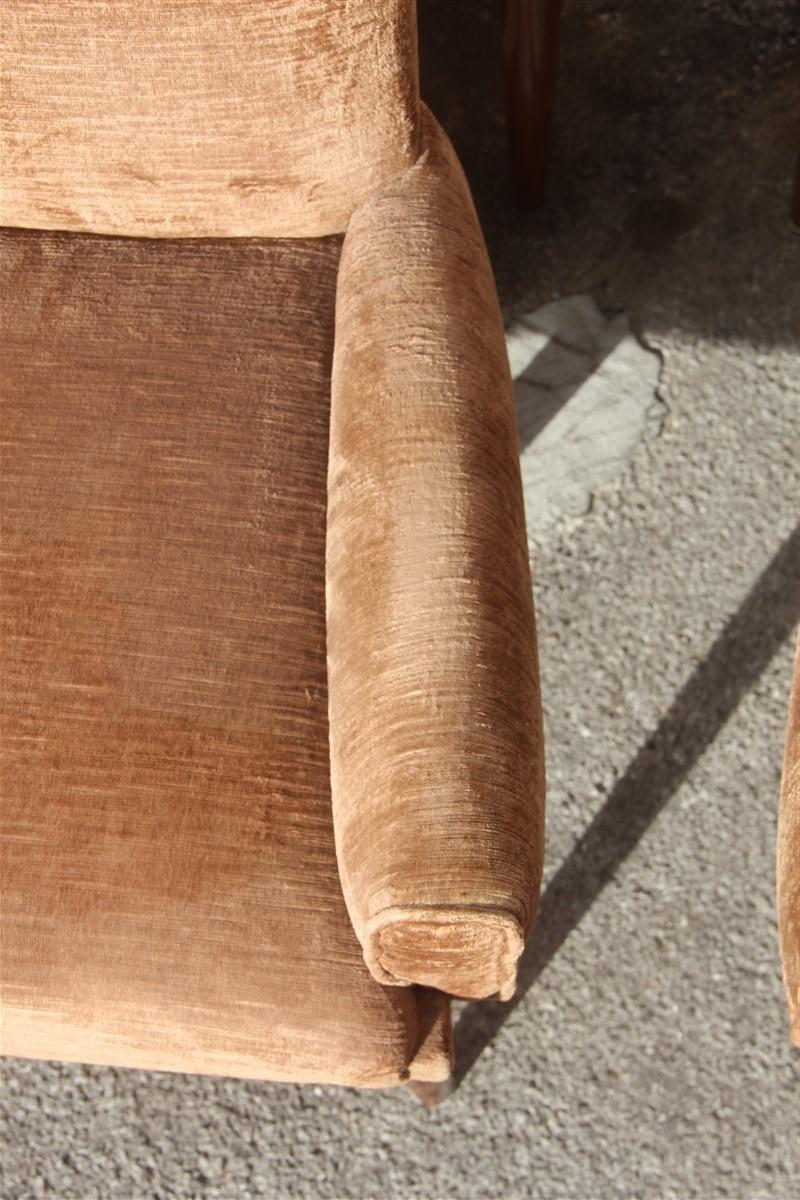 Paolo Buffa Brown Velvet Chairs Midcentury Italian Design 1950s Wooden Foot 5