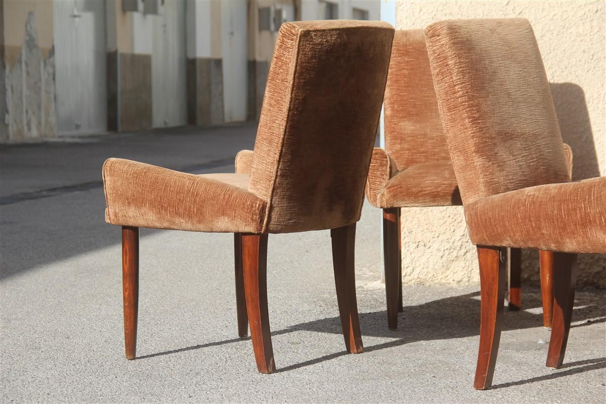 Mid-Century Modern Paolo Buffa Brown Velvet Chairs Midcentury Italian Design 1950s Wooden Foot