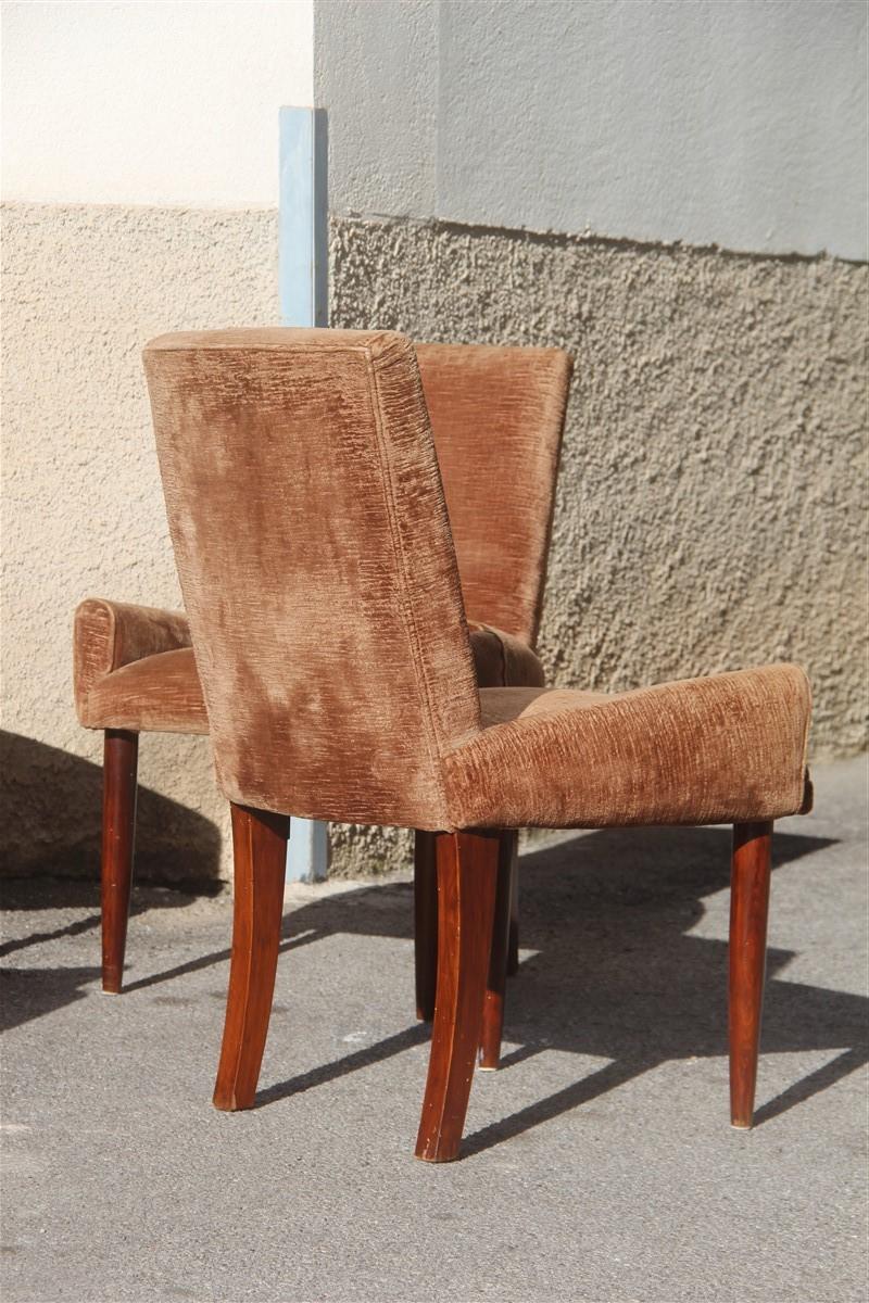 Paolo Buffa Brown Velvet Chairs Midcentury Italian Design 1950s Wooden Foot In Good Condition In Palermo, Sicily