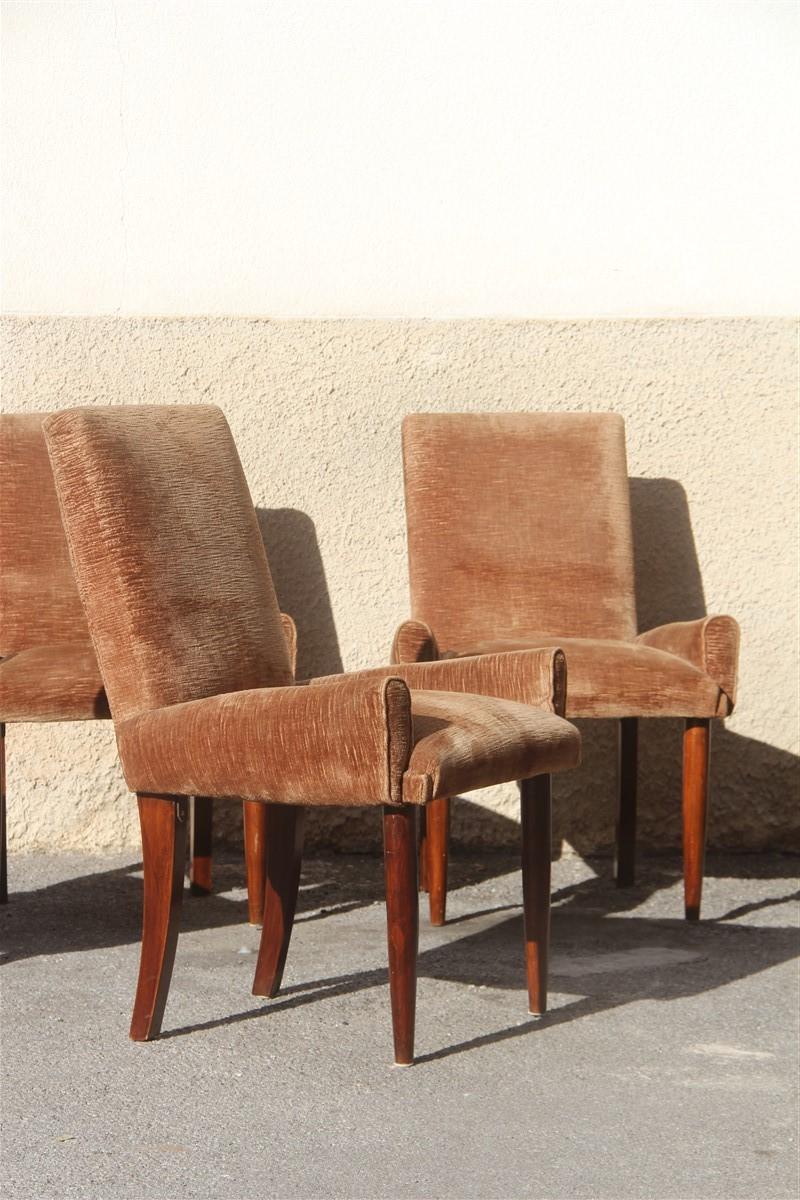 Mid-20th Century Paolo Buffa Brown Velvet Chairs Midcentury Italian Design 1950s Wooden Foot