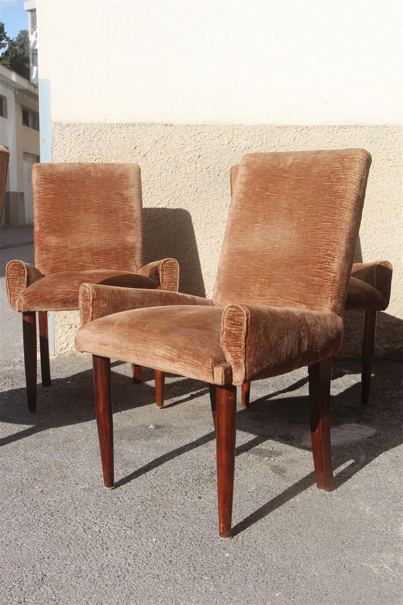 Paolo Buffa Brown Velvet Chairs Midcentury Italian Design 1950s Wooden Foot 1