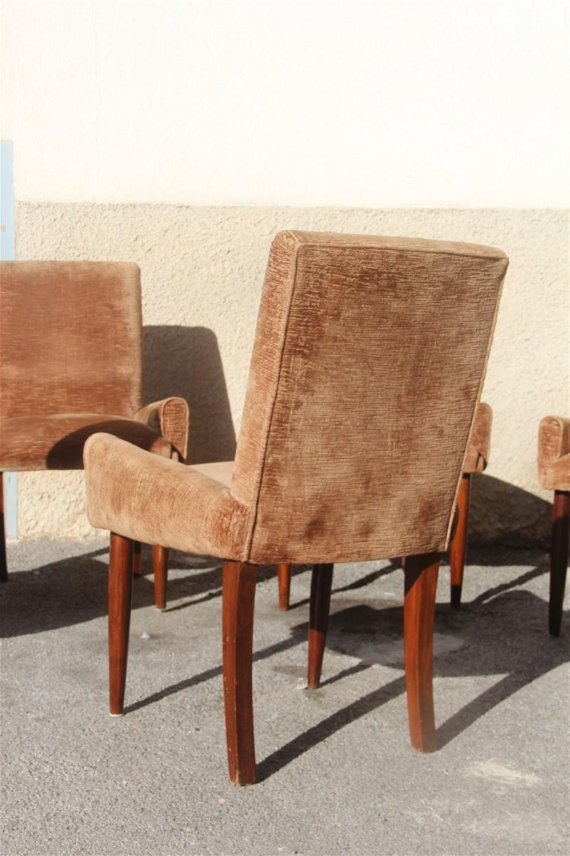 Paolo Buffa Brown Velvet Chairs Midcentury Italian Design 1950s Wooden Foot 2