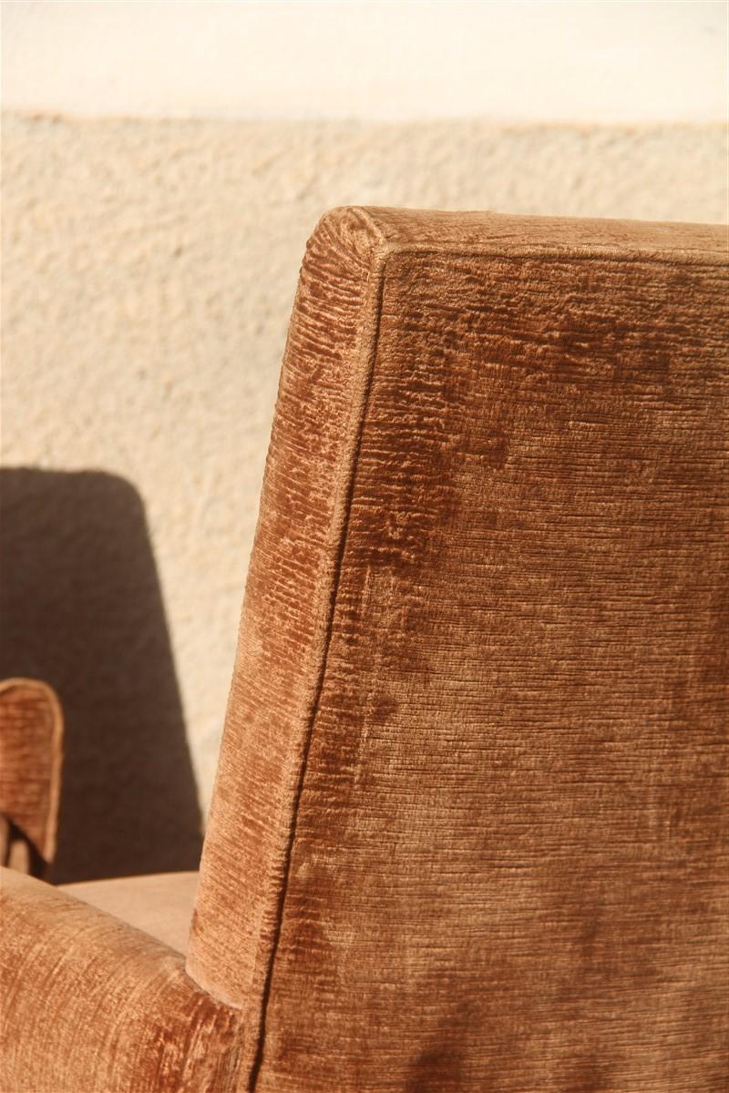 Paolo Buffa Brown Velvet Chairs Midcentury Italian Design 1950s Wooden Foot 3