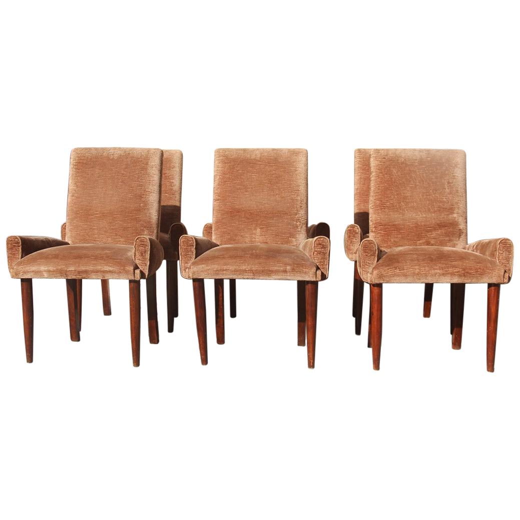 Paolo Buffa Brown Velvet Chairs Midcentury Italian Design 1950s Wooden Foot