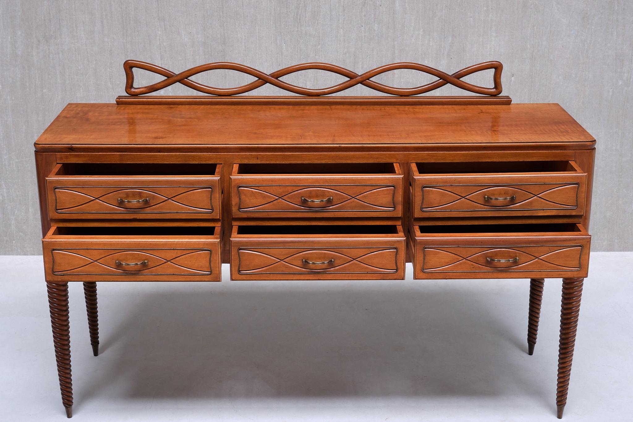Paolo Buffa Buffet / Credenza in noce e ottone, Mario Quarti, Milano, anni '40 in vendita 3