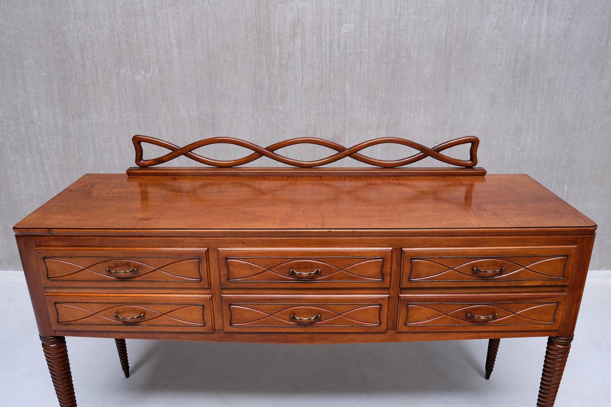 Paolo Buffa Buffet / Credenza in noce e ottone, Mario Quarti, Milano, anni '40 in vendita 5