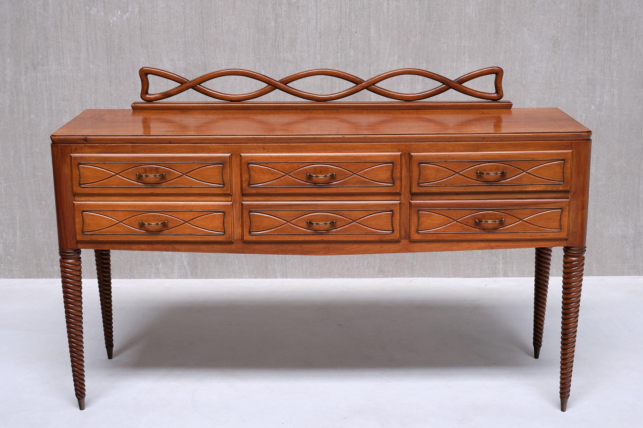 Paolo Buffa Buffet / Credenza in noce e ottone, Mario Quarti, Milano, anni '40 in vendita 6
