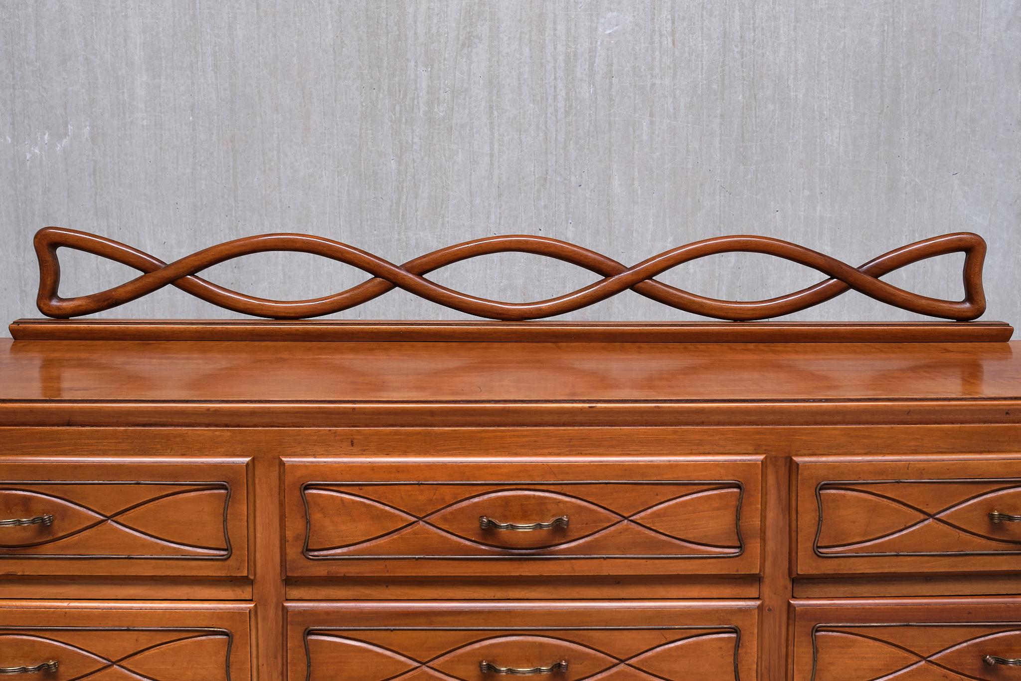 Paolo Buffa Buffet / Credenza in noce e ottone, Mario Quarti, Milano, anni '40 in vendita 9