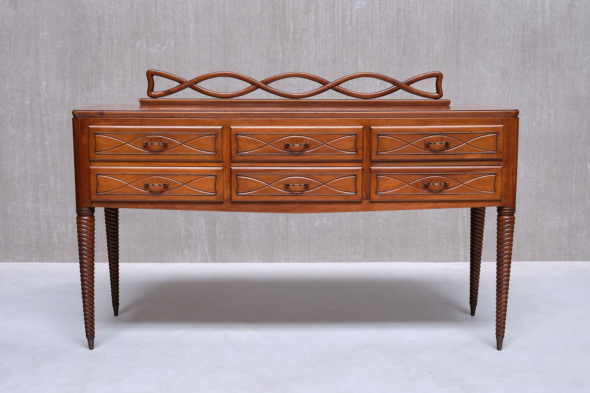Paolo Buffa Buffet / Credenza in noce e ottone, Mario Quarti, Milano, anni '40 in vendita 11