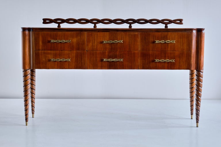 Modern Paolo Buffa Buffet / Sideboard in Walnut and Brass, Mario Quarti, Milan, 1942 For Sale