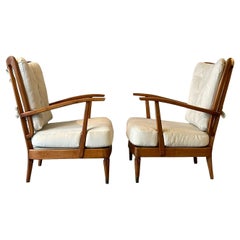 Paolo Buffa Cantù Pair of Armchairs Cherry Wood White Backrest, Italy, 1950