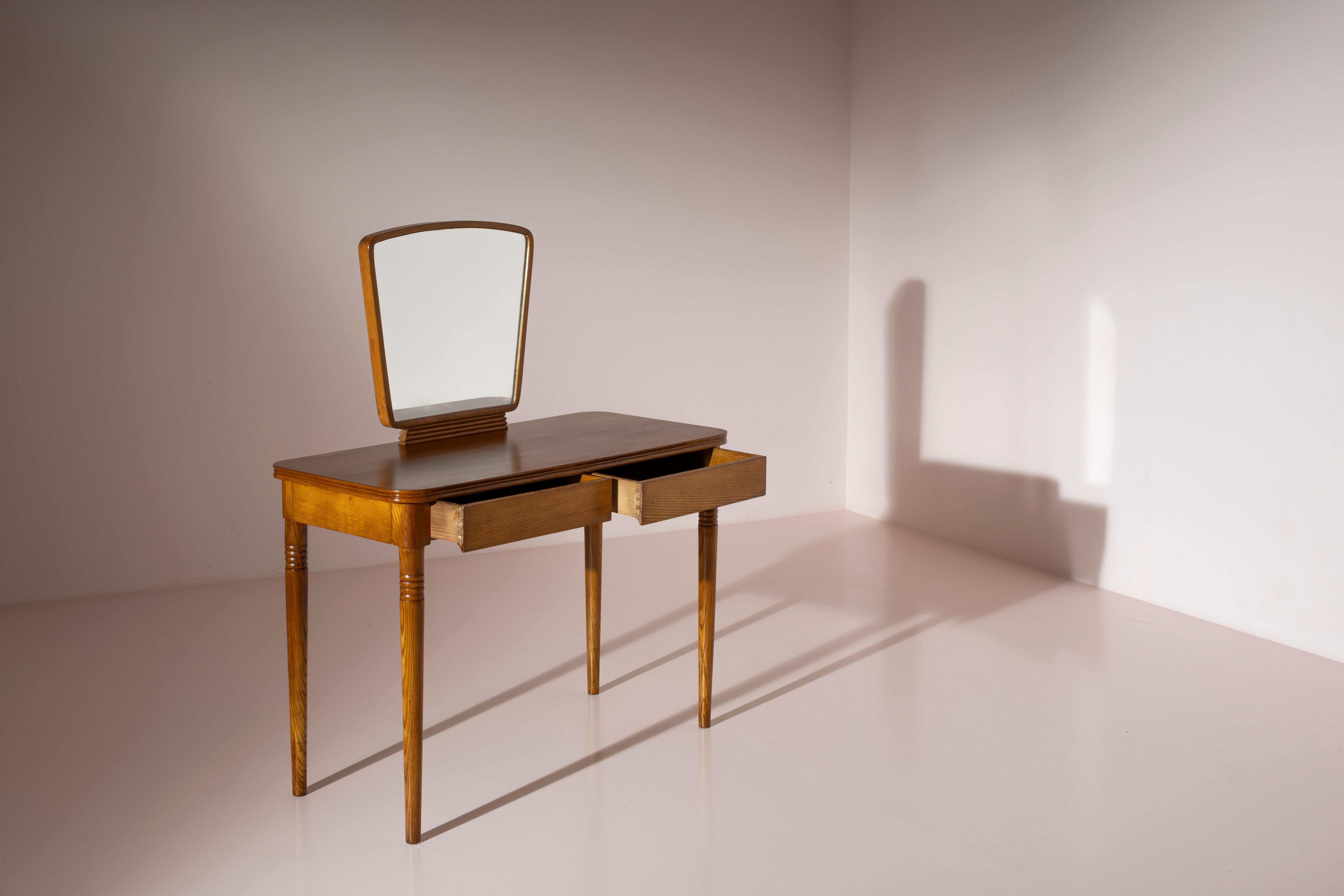 Paolo Buffa Chestnut vanity table with drawers and mirror by Valzania Italy 1938 2