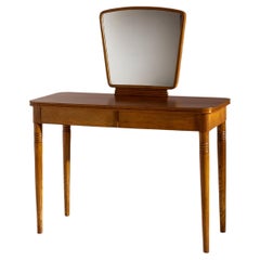 Used Paolo Buffa Chestnut vanity table with drawers and mirror by Valzania Italy 1938